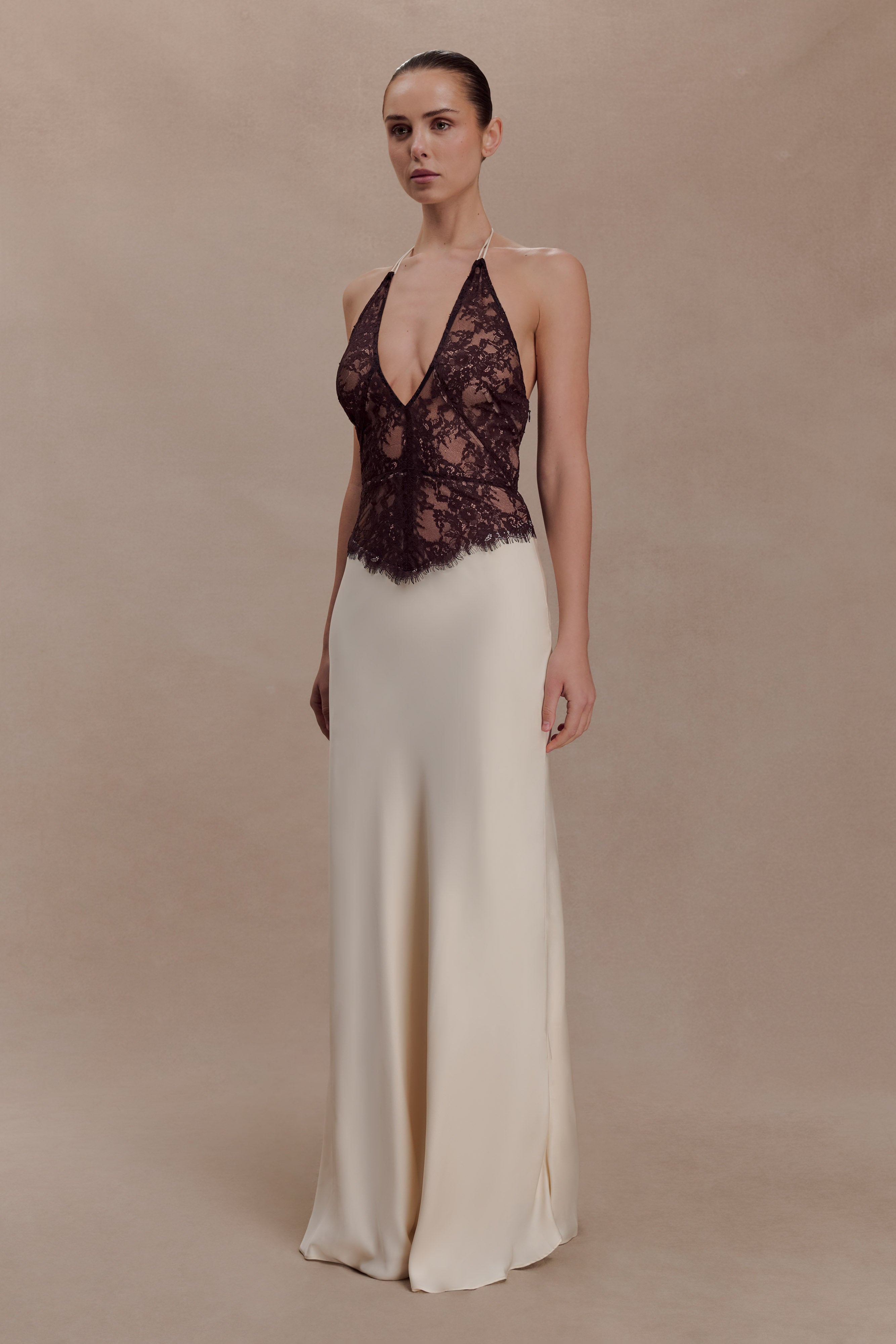 Sascha Lace And Satin Halter Maxi Dress