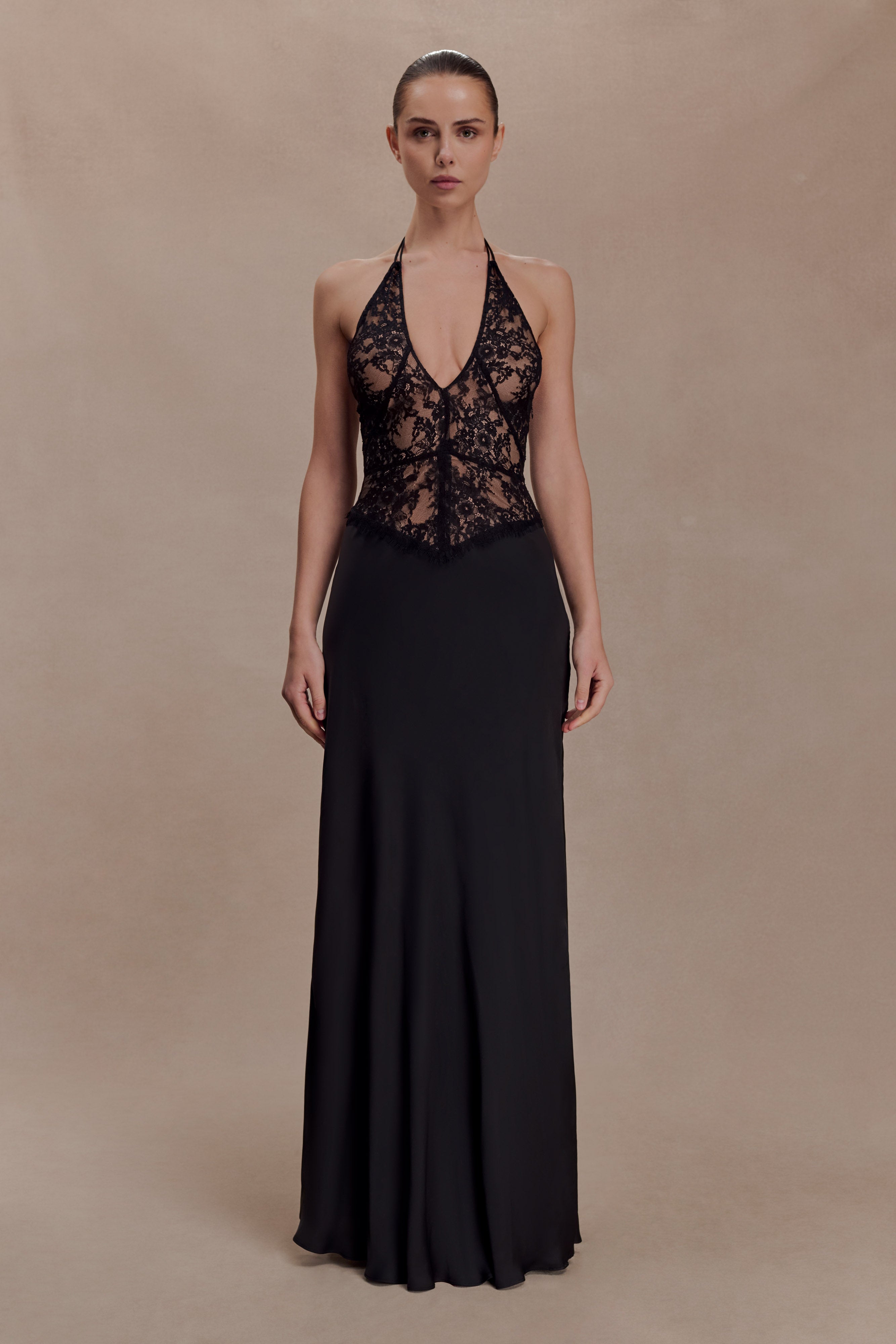 Sascha Lace And Satin Halter Maxi Dress