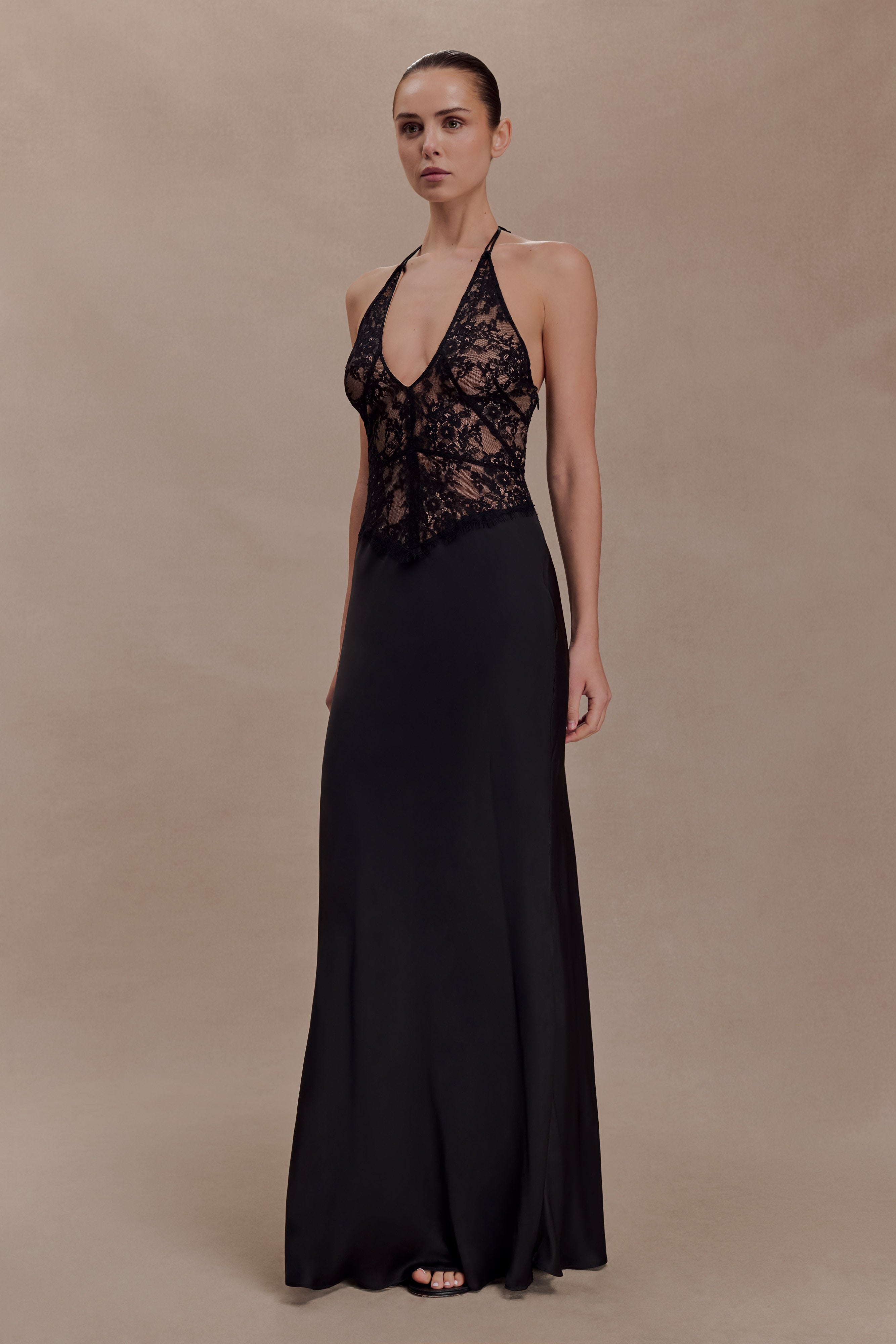 Sascha Lace And Satin Halter Maxi Dress