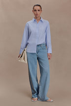 Hansen Oversized Shirt in Blue Pinstripe – Chic&Drifts