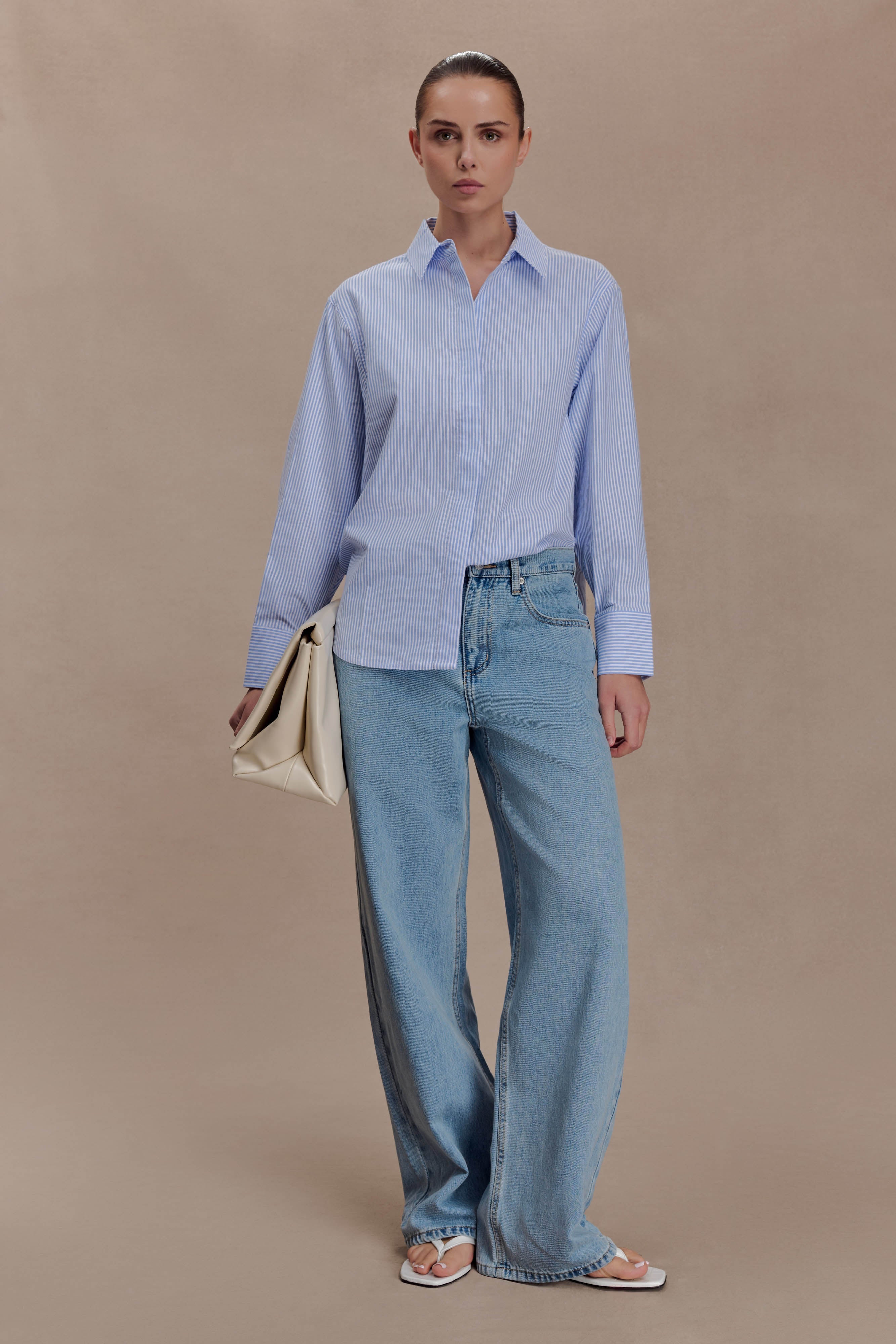 Hansen Oversized Shirt in Blue Pinstripe – Chic&Drifts