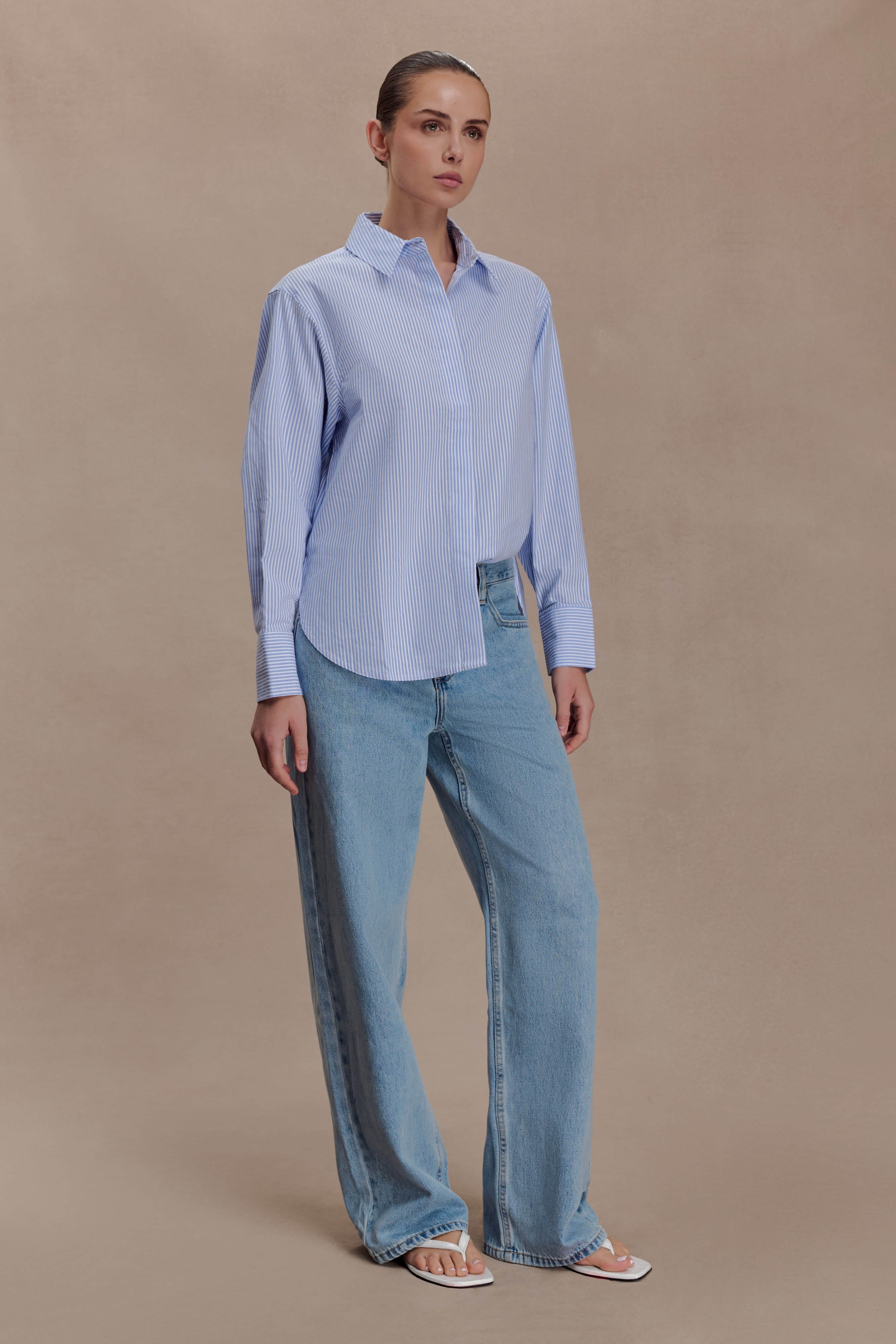 Hansen Oversized Shirt in Blue Pinstripe – Chic&Drifts