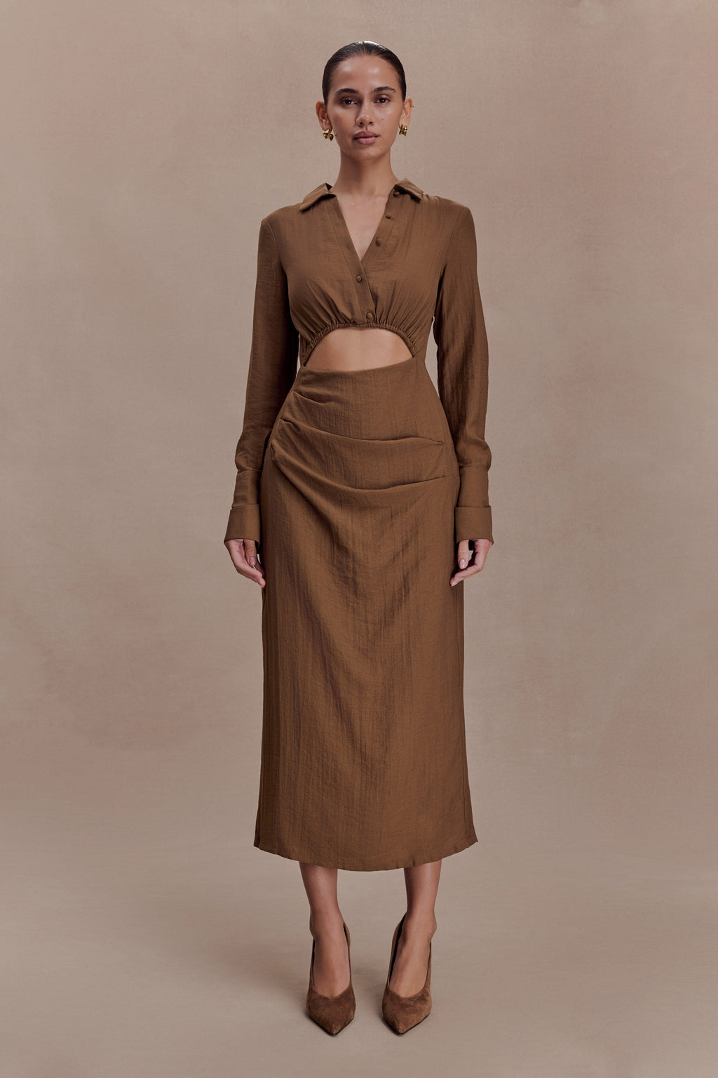 Cecilie Cut Out Shirt Midi Dress