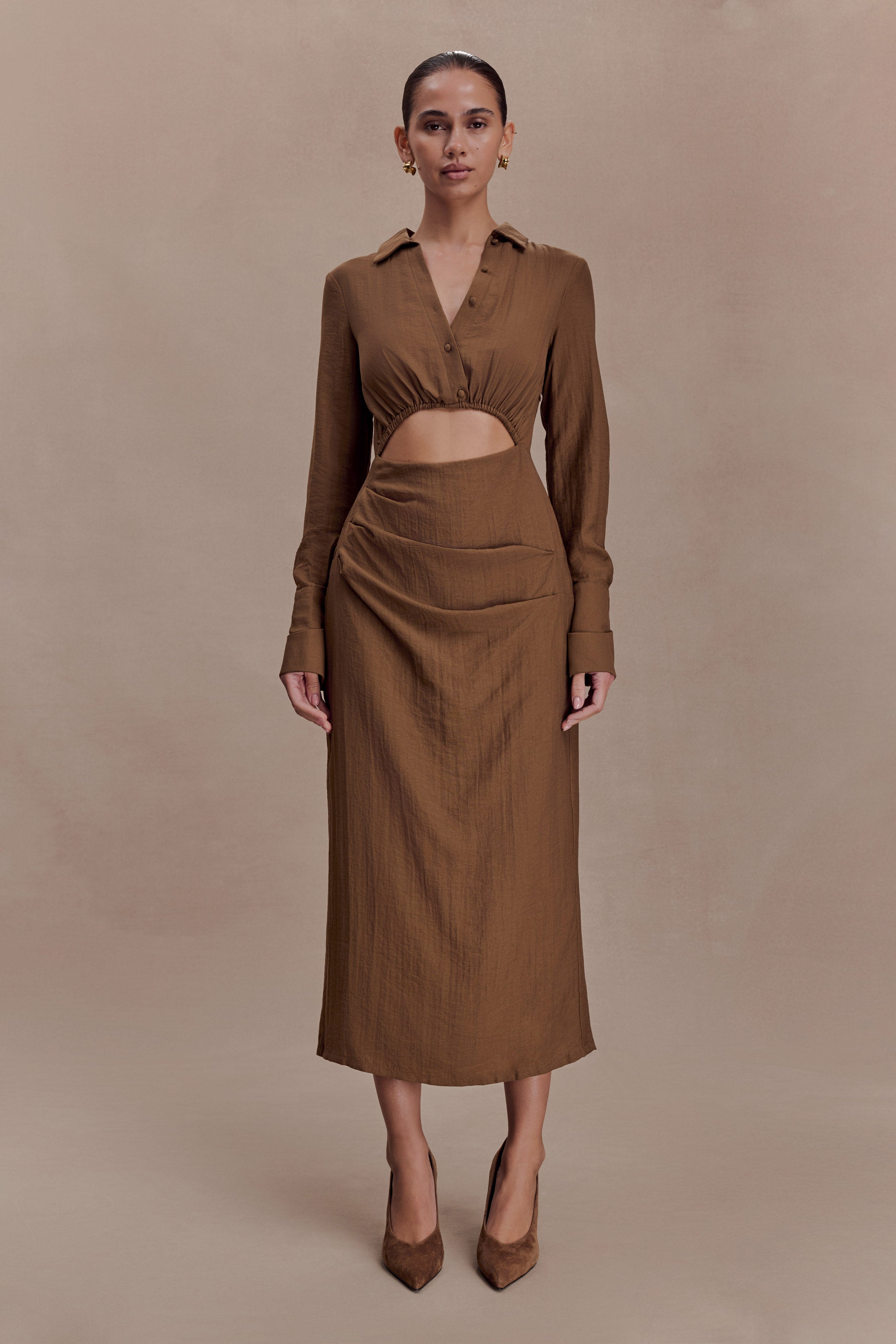 Cecilie Cut Out Shirt Midi Dress
