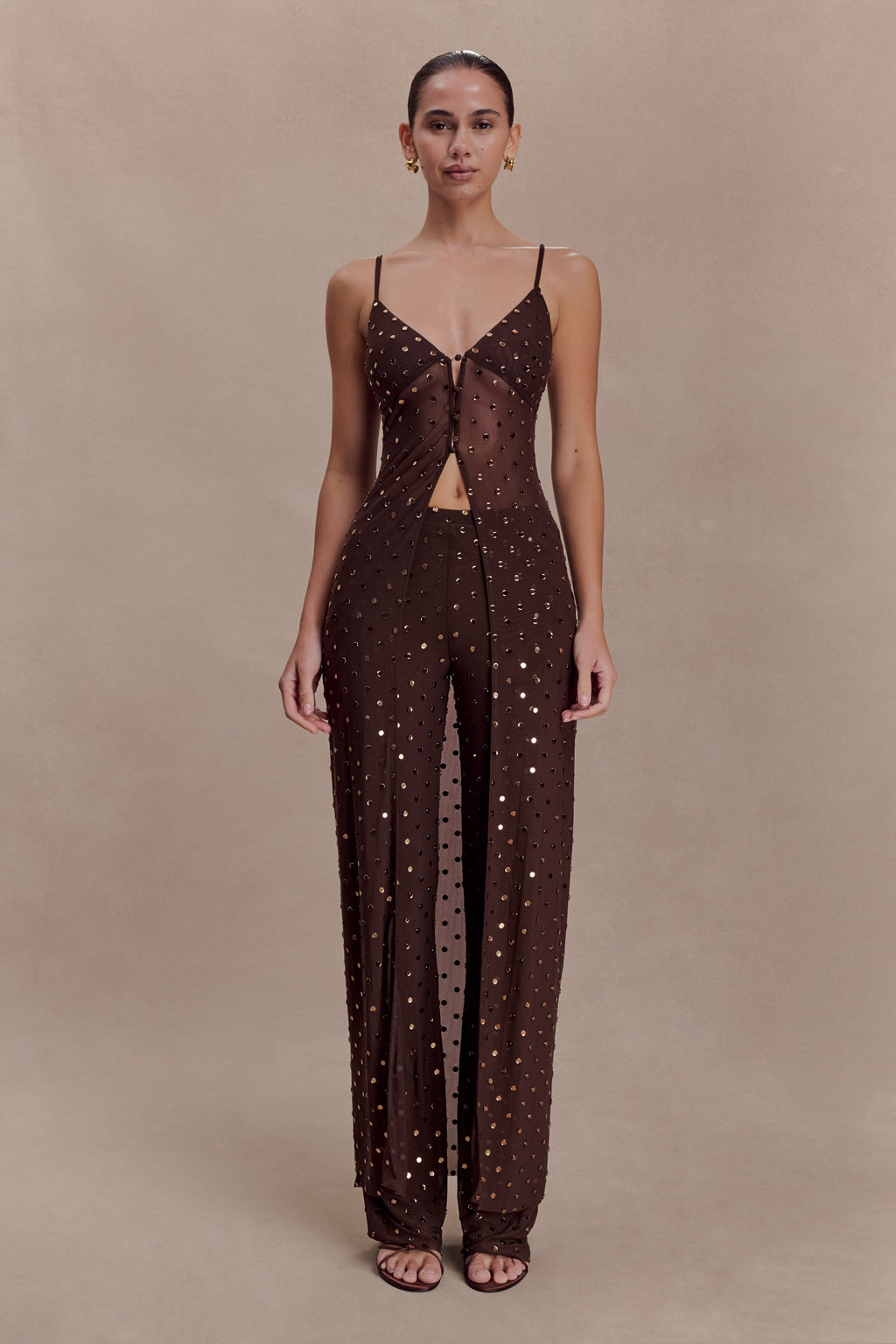 Jackie Diamante Straight Leg Trousers - Chocolate