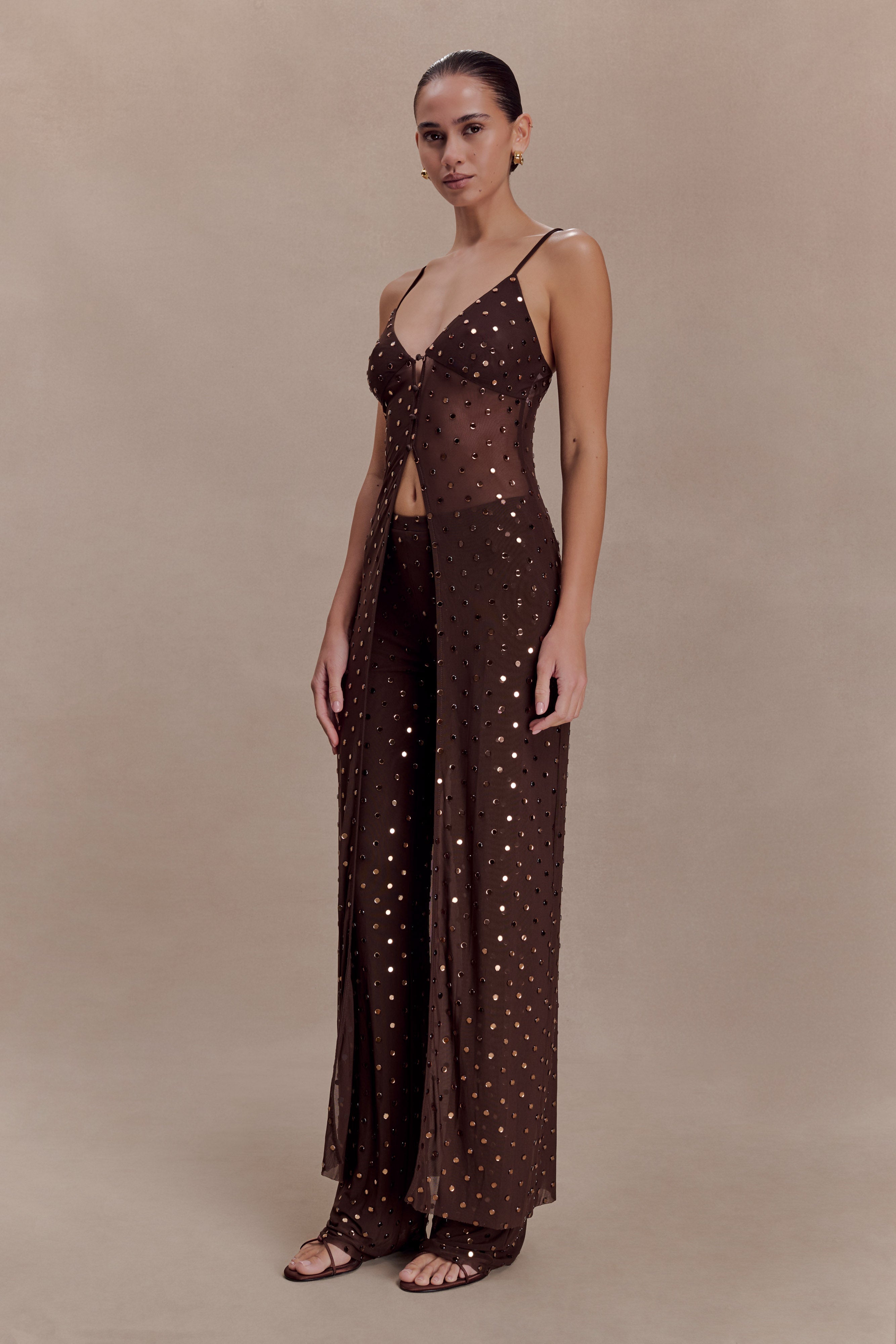 Jackie Diamante Straight Leg Trousers - Chocolate