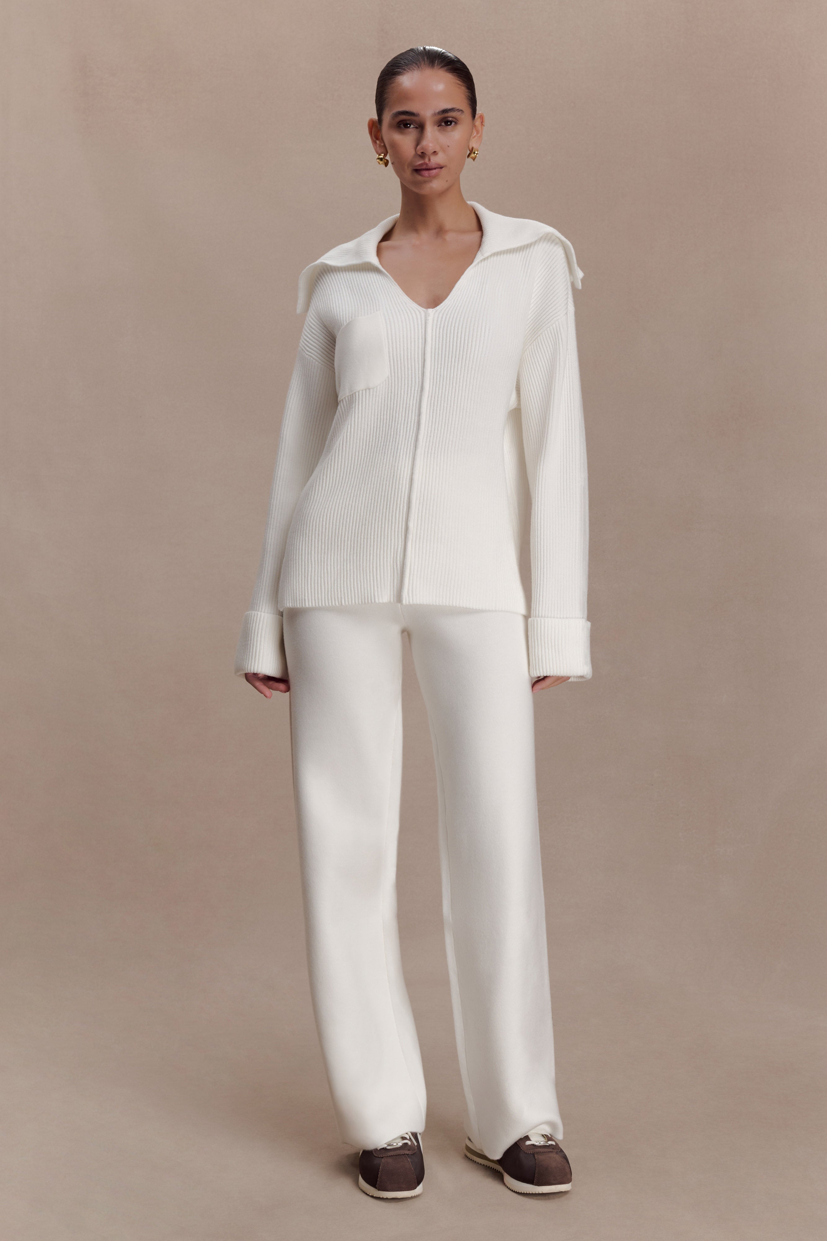 Kerrymae Straight Leg Knit Trousers - Off White