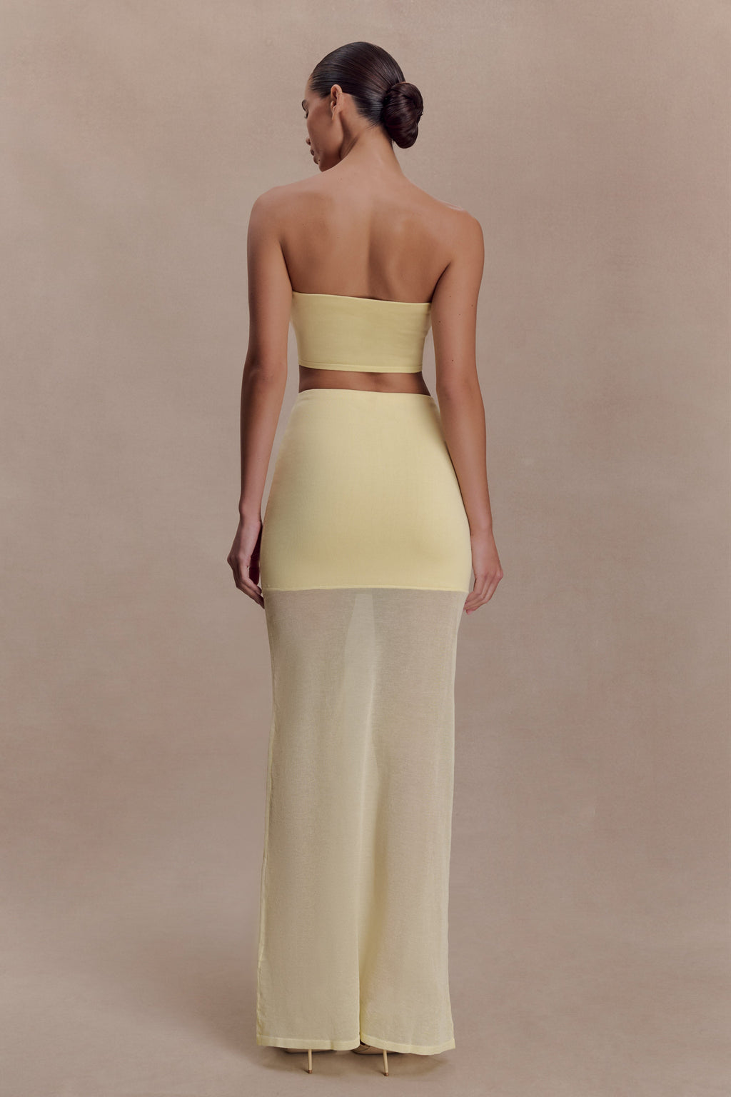 Tanyel Sheer And Bandage Knit Maxi Skirt in Lemon – Chic&Drifts