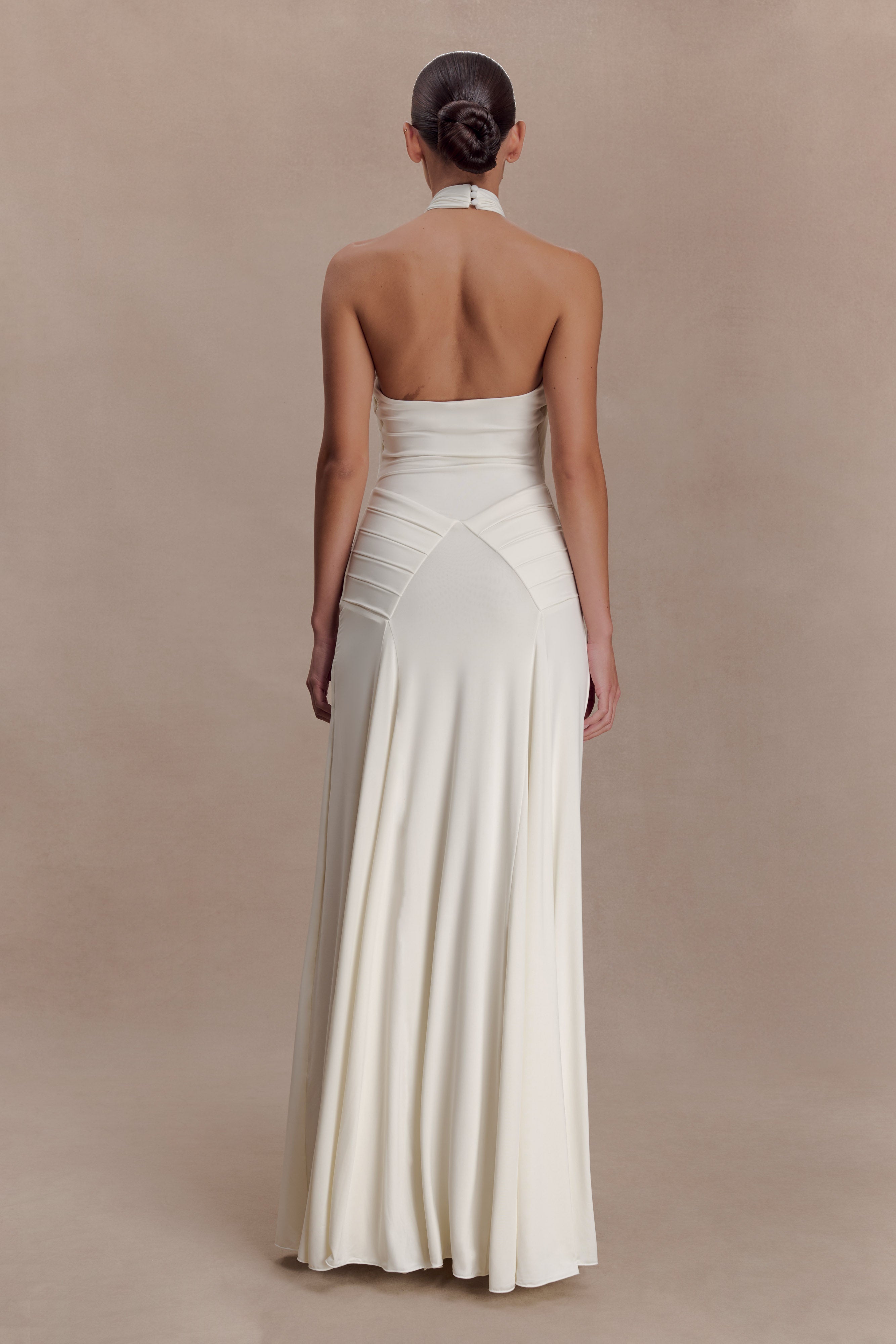 Indira Gathered Slinky Halter Maxi Dress