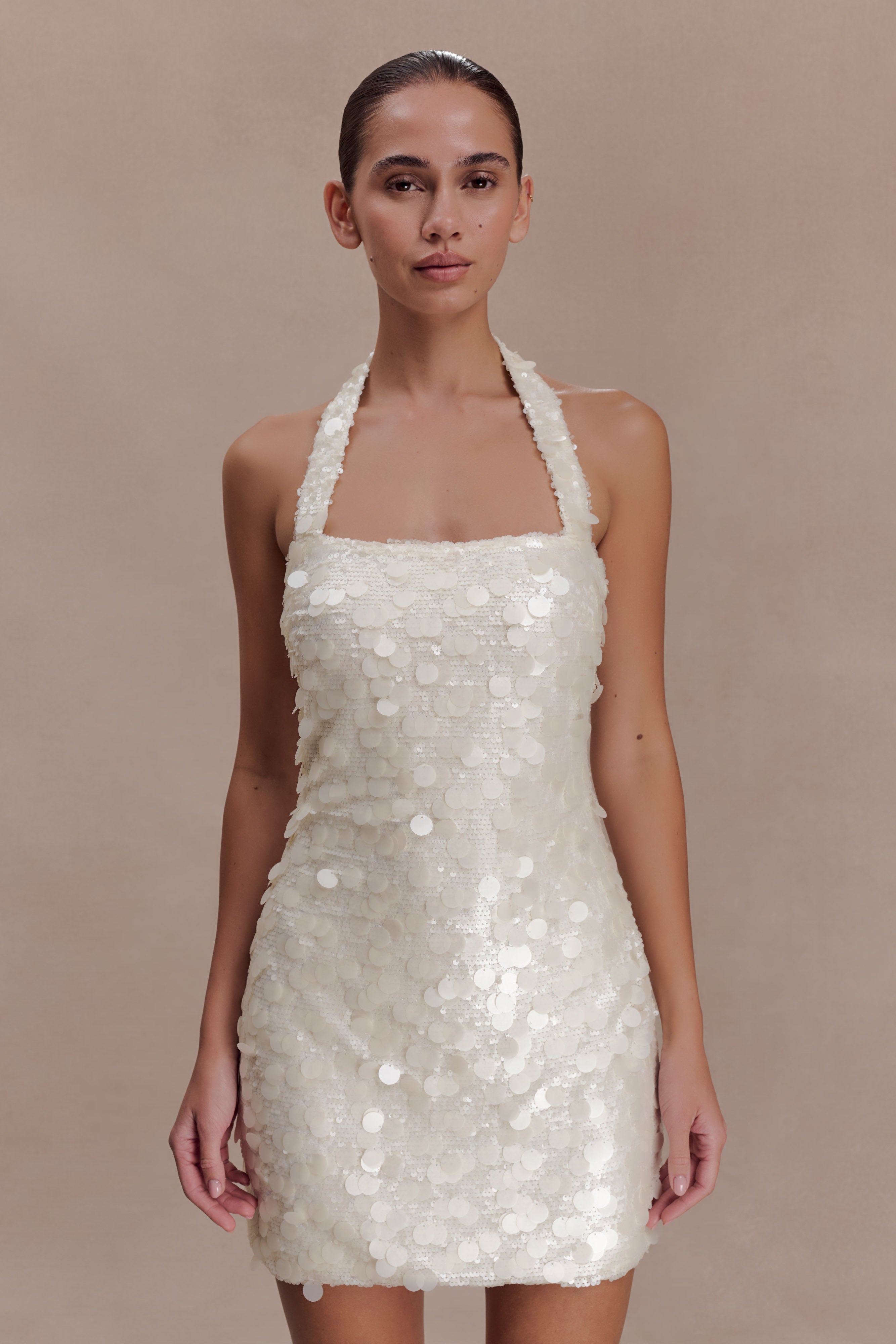 Caralee Sequin Halter Mini Dress