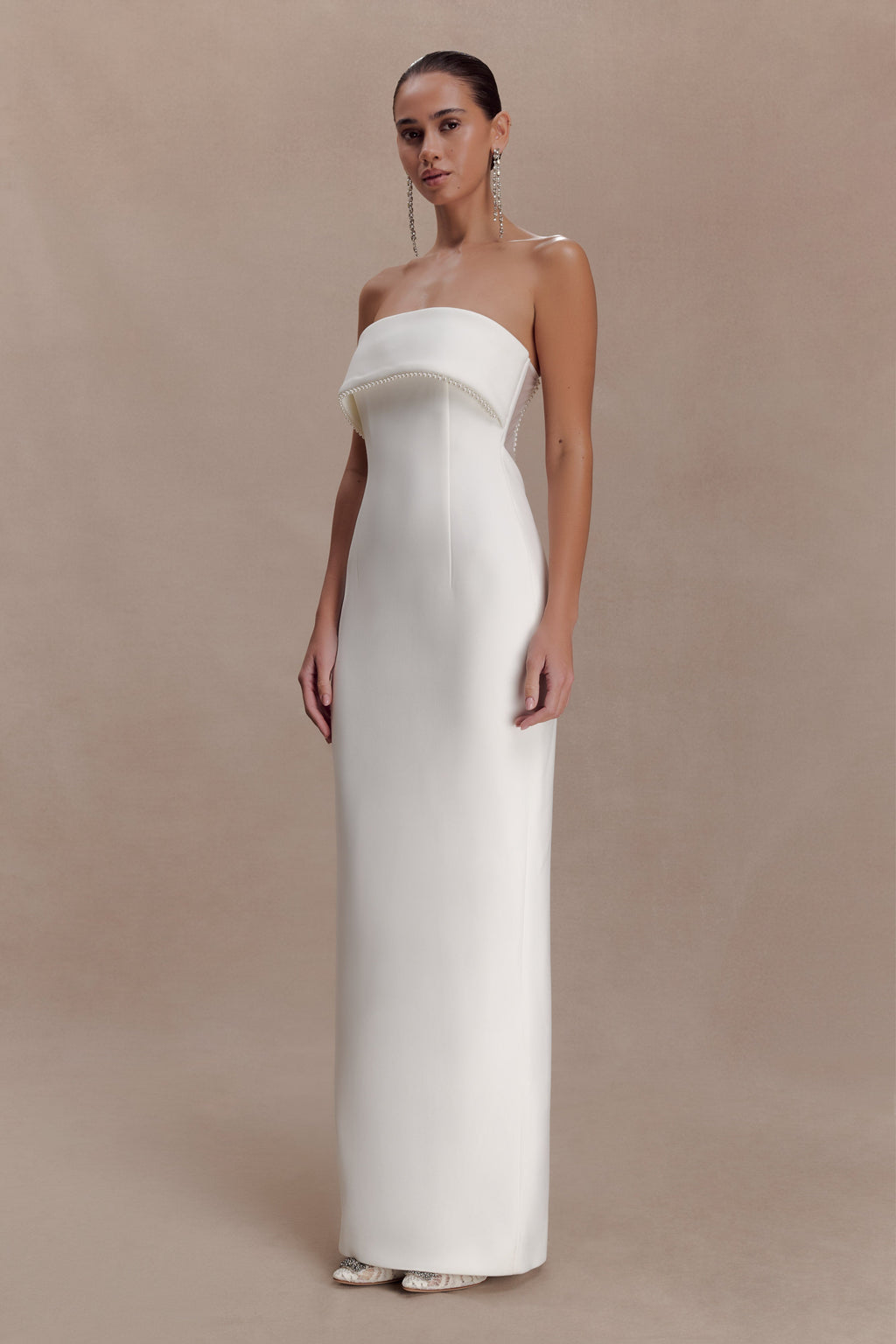 Sloane Strapless Maxi Dress With Pearls