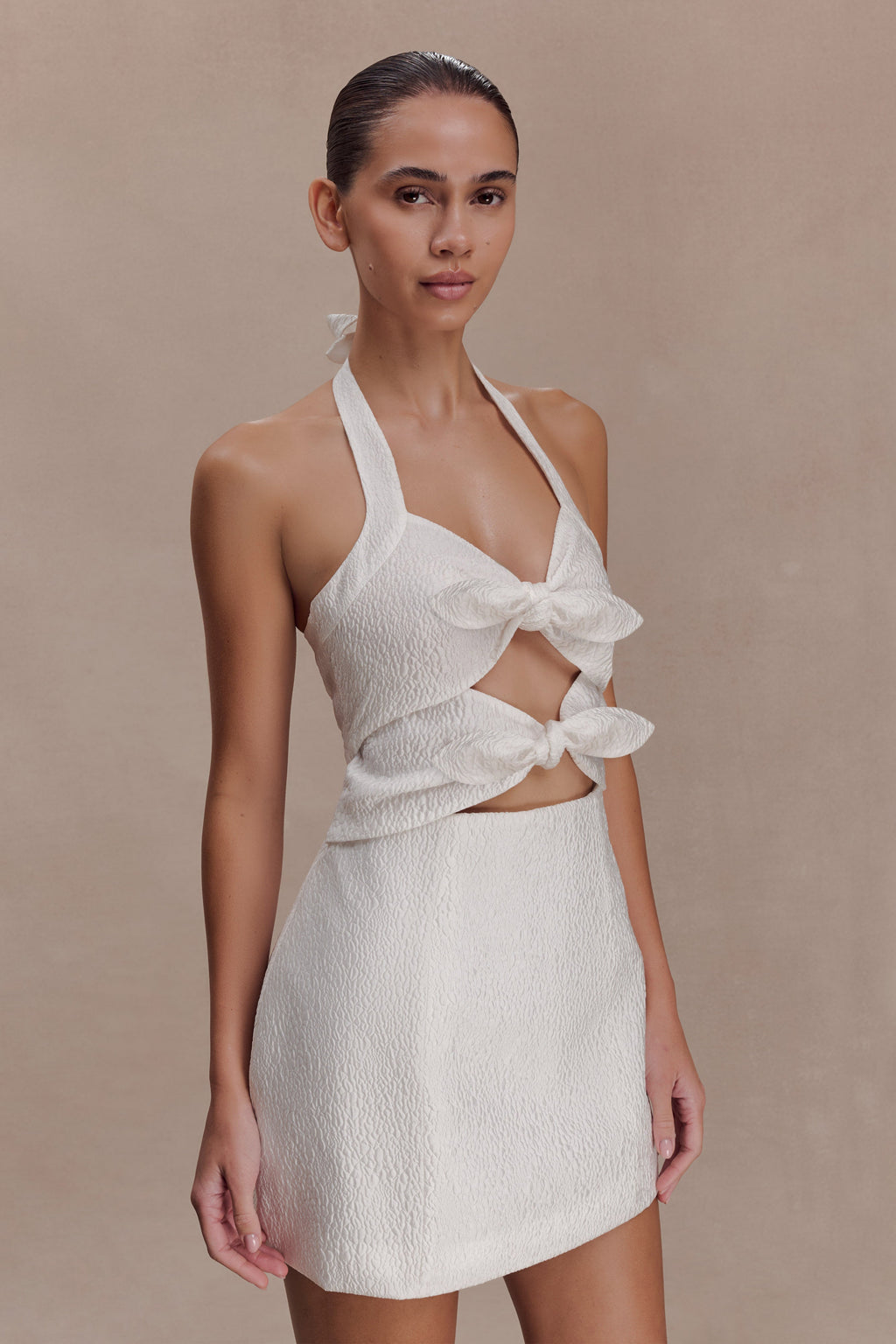Ella Bow Detail Halter Mini Dress