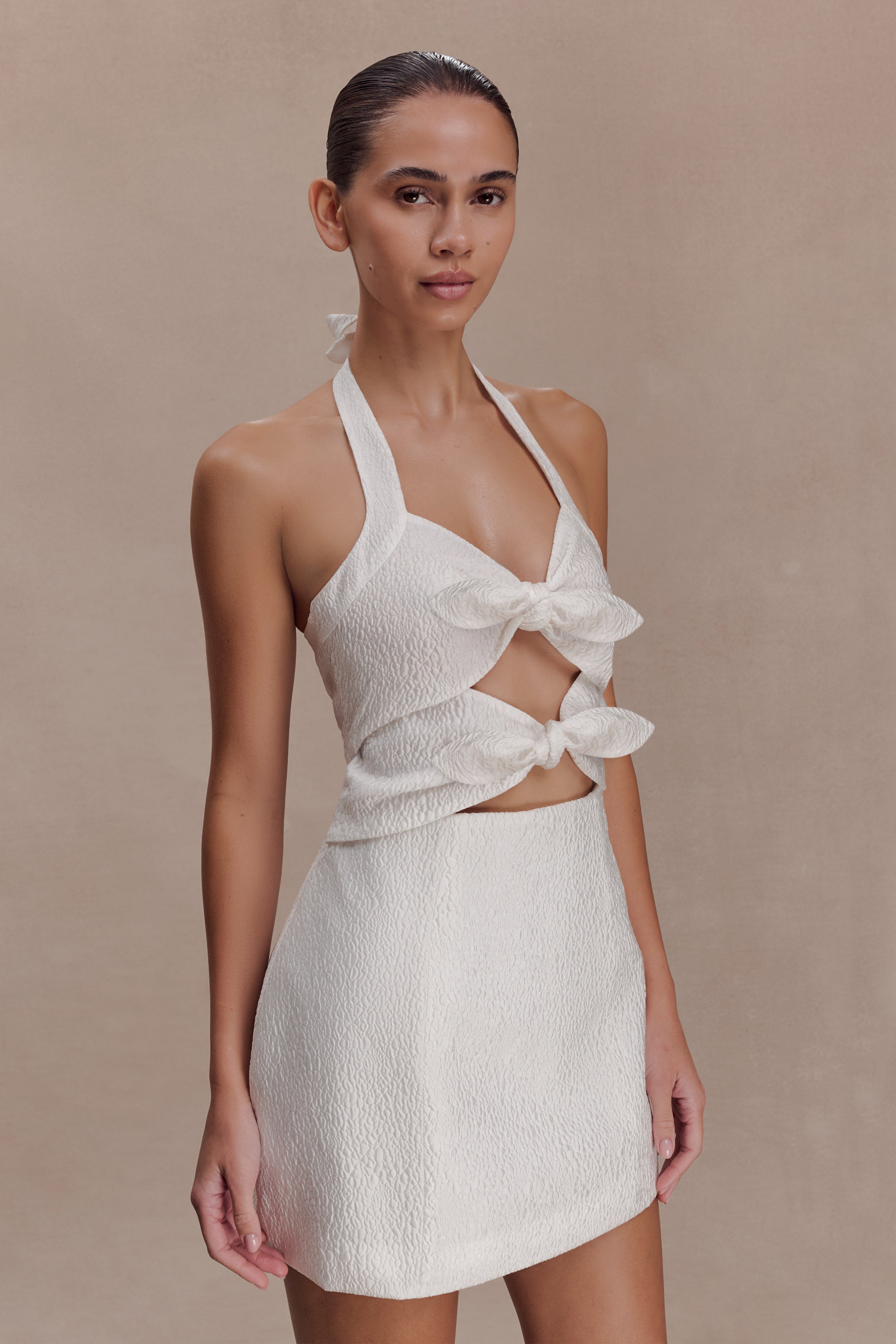 Ella Bow Detail Halter Mini Dress