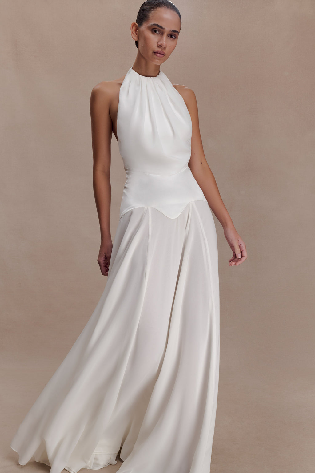 Susan Chiffon Halter Maxi Dress in Ivory – Chic&Drifts