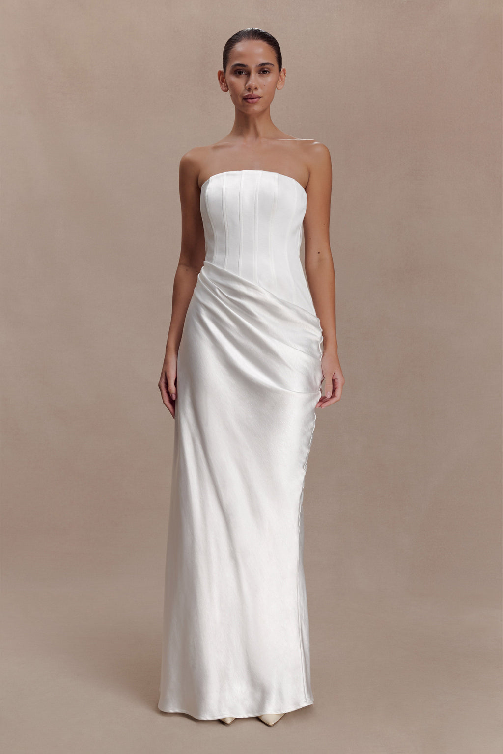 Grace Strapless Draped Waist Maxi Dress in Ivory – Chic&Drifts