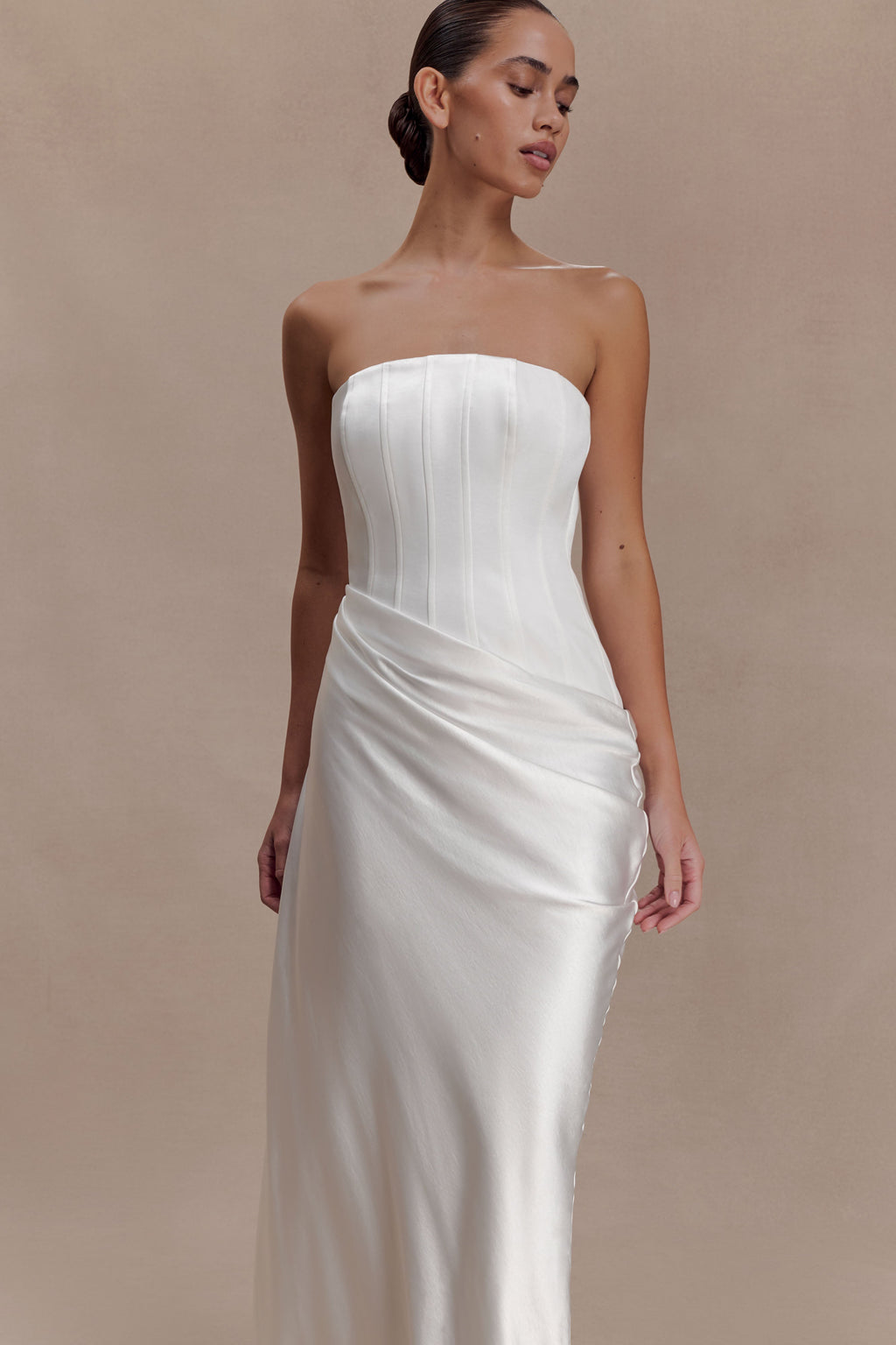 Grace Strapless Draped Waist Maxi Dress in Ivory – Chic&Drifts