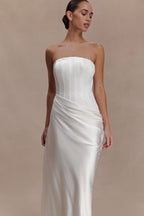 Grace Strapless Draped Waist Maxi Dress in Ivory – Chic&Drifts