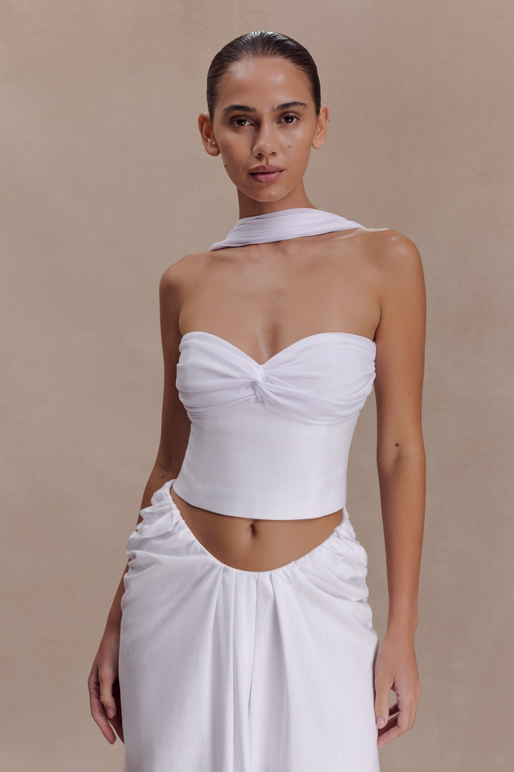 Talia Chiffon And Linen Halter Top in White – Chic&Drifts