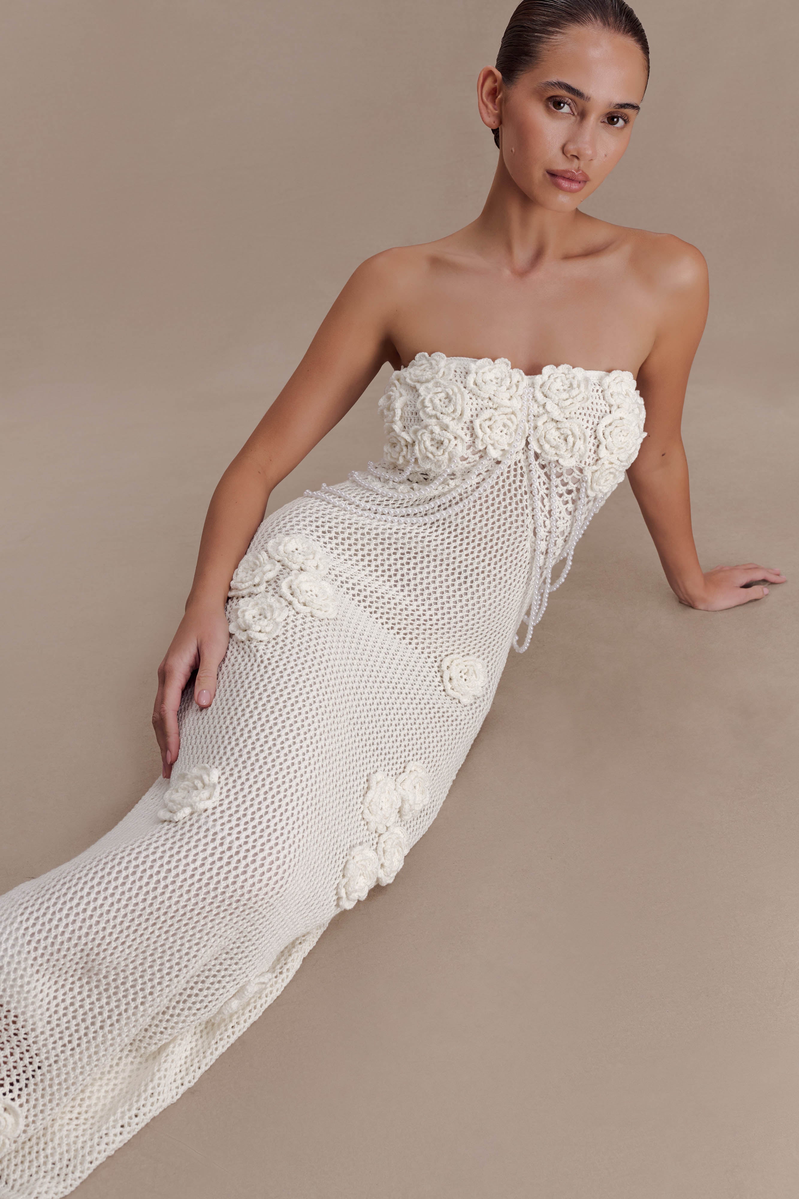 Samantha Crochet Midi Dress With Flowers