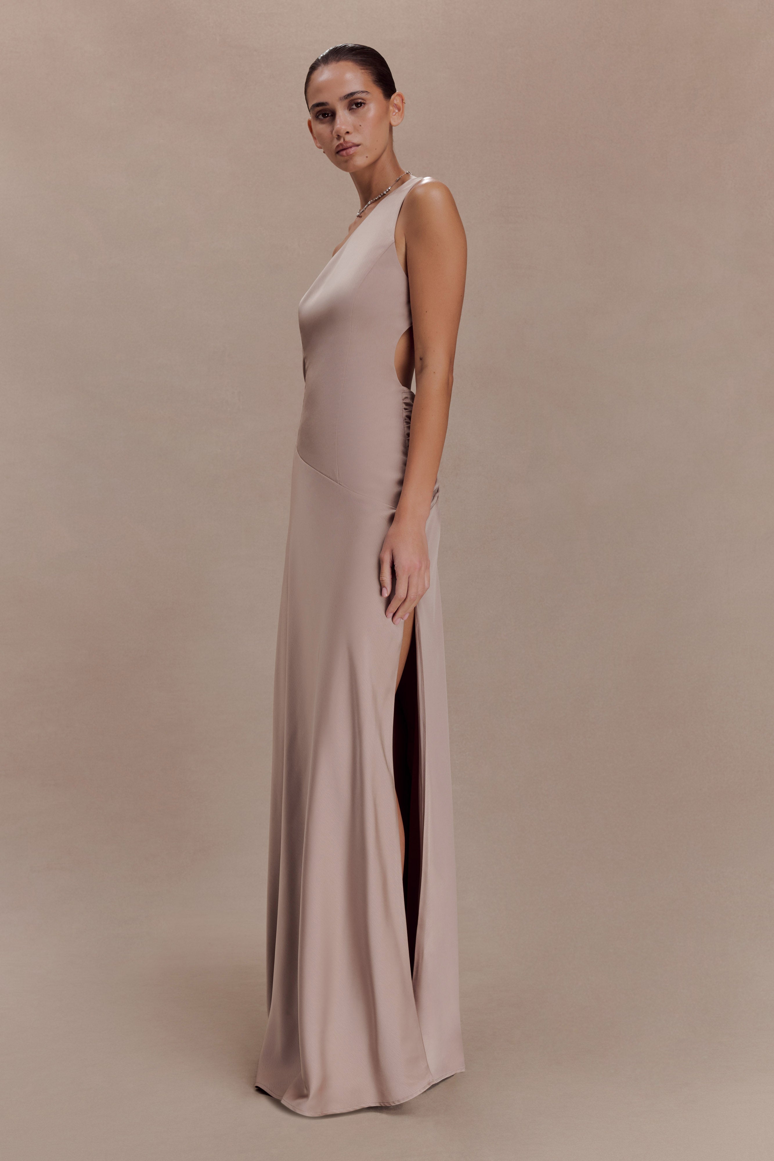 Lyla Asymmetrical Satin Maxi Dress