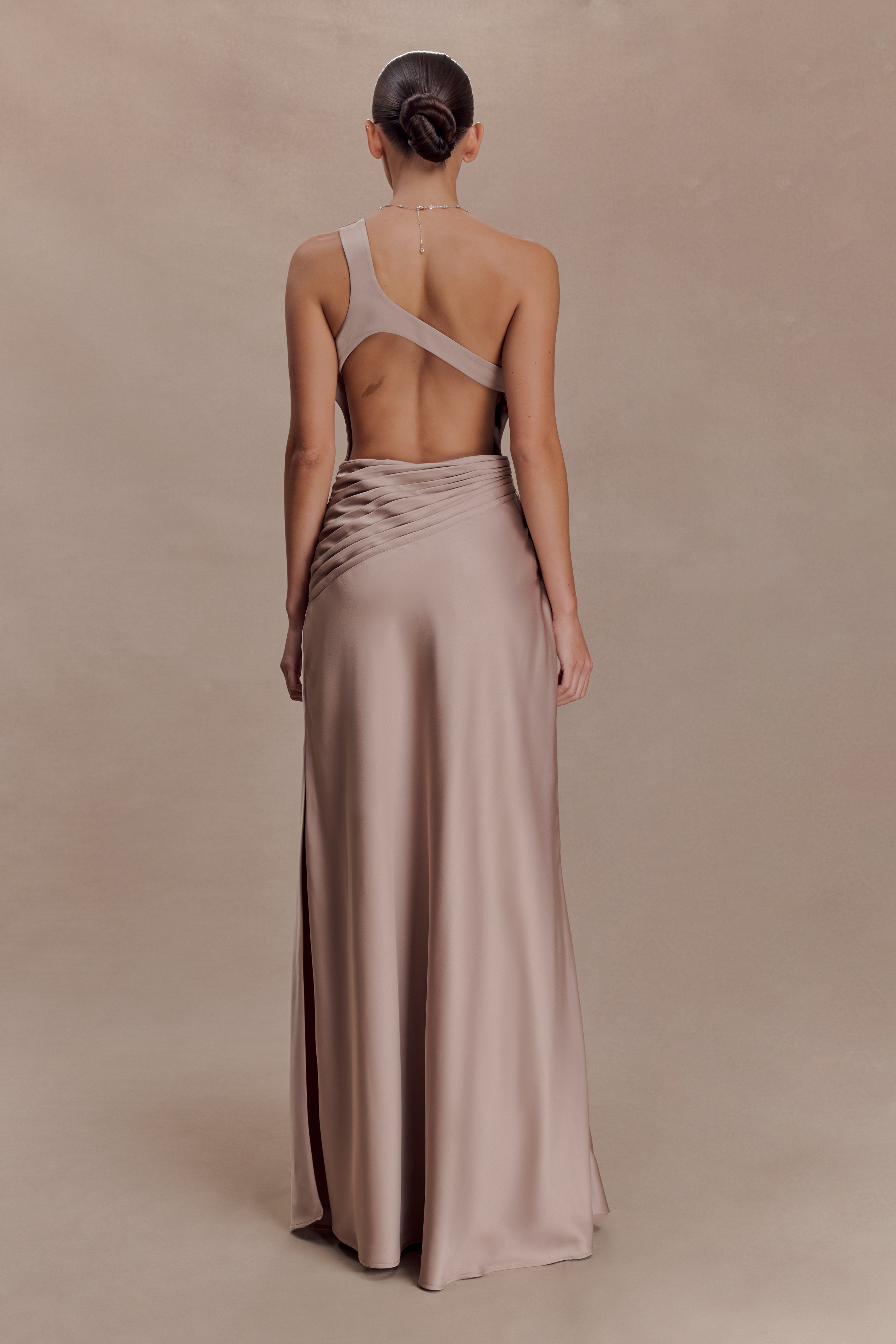 Lyla Asymmetrical Satin Maxi Dress