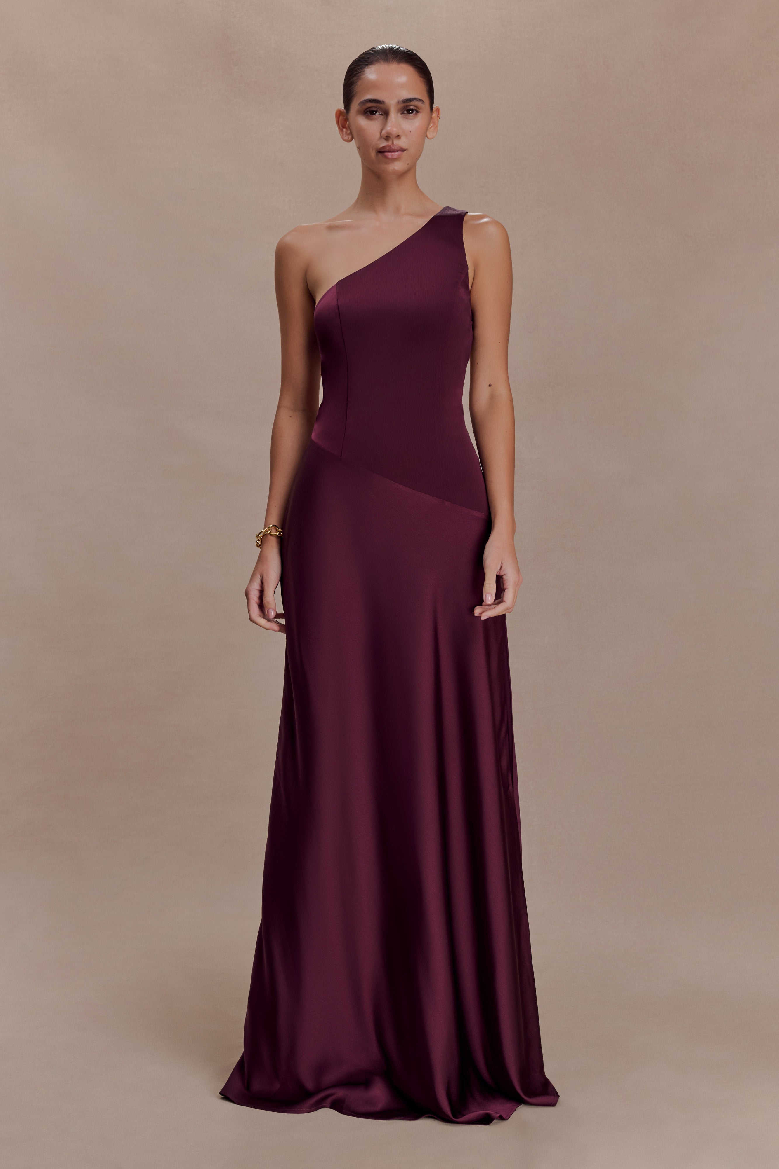 Lyla Asymmetrical Satin Maxi Dress