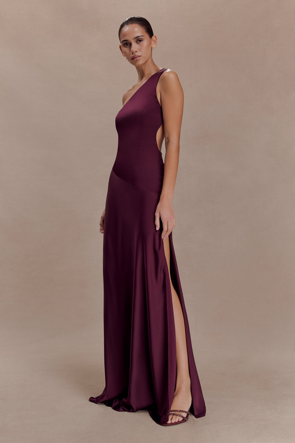 Lyla Asymmetrical Satin Maxi Dress