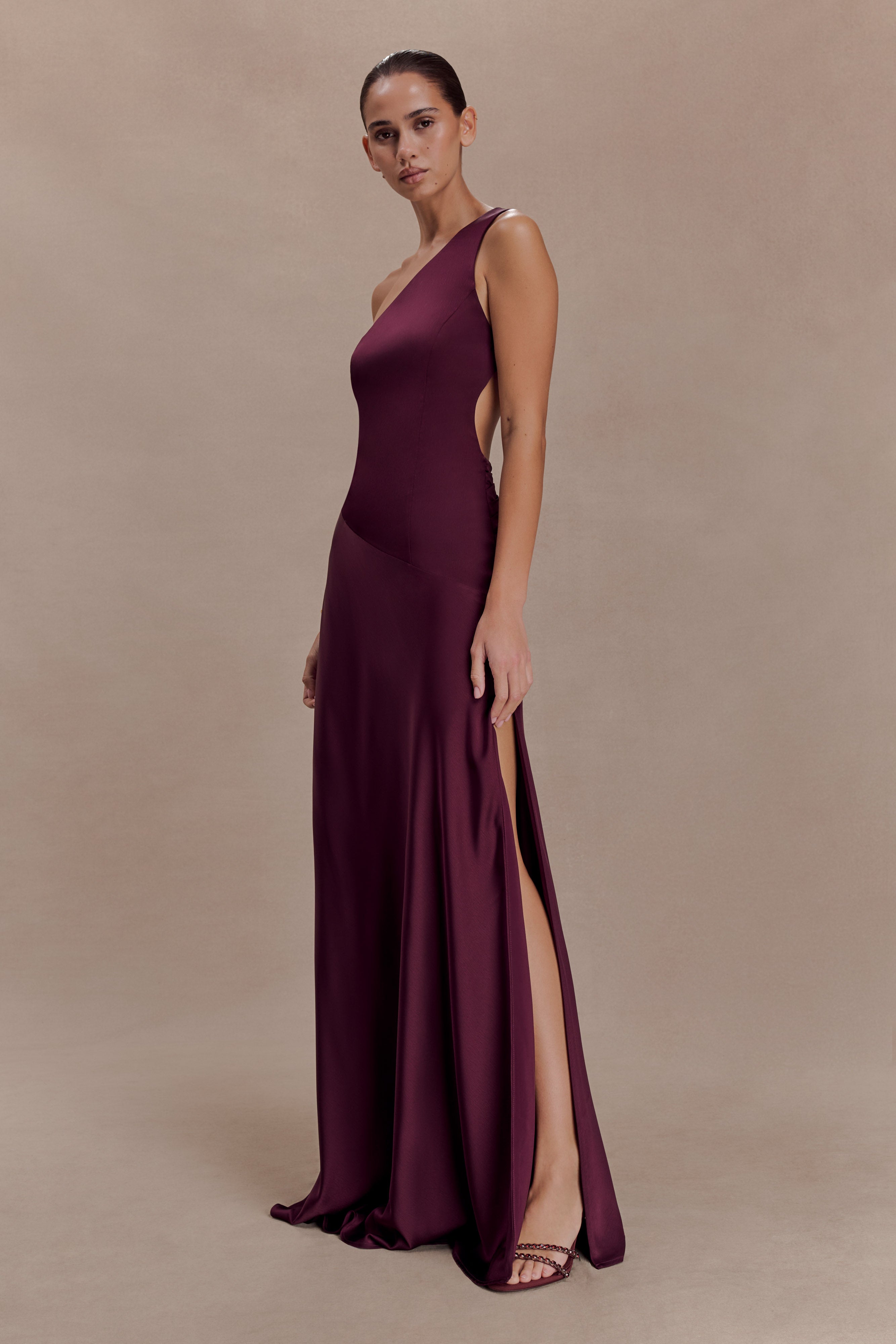 Lyla Asymmetrical Satin Maxi Dress