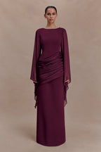 Samantha Waterfall Sleeves Maxi Dress in Wine – Chic&Drifts