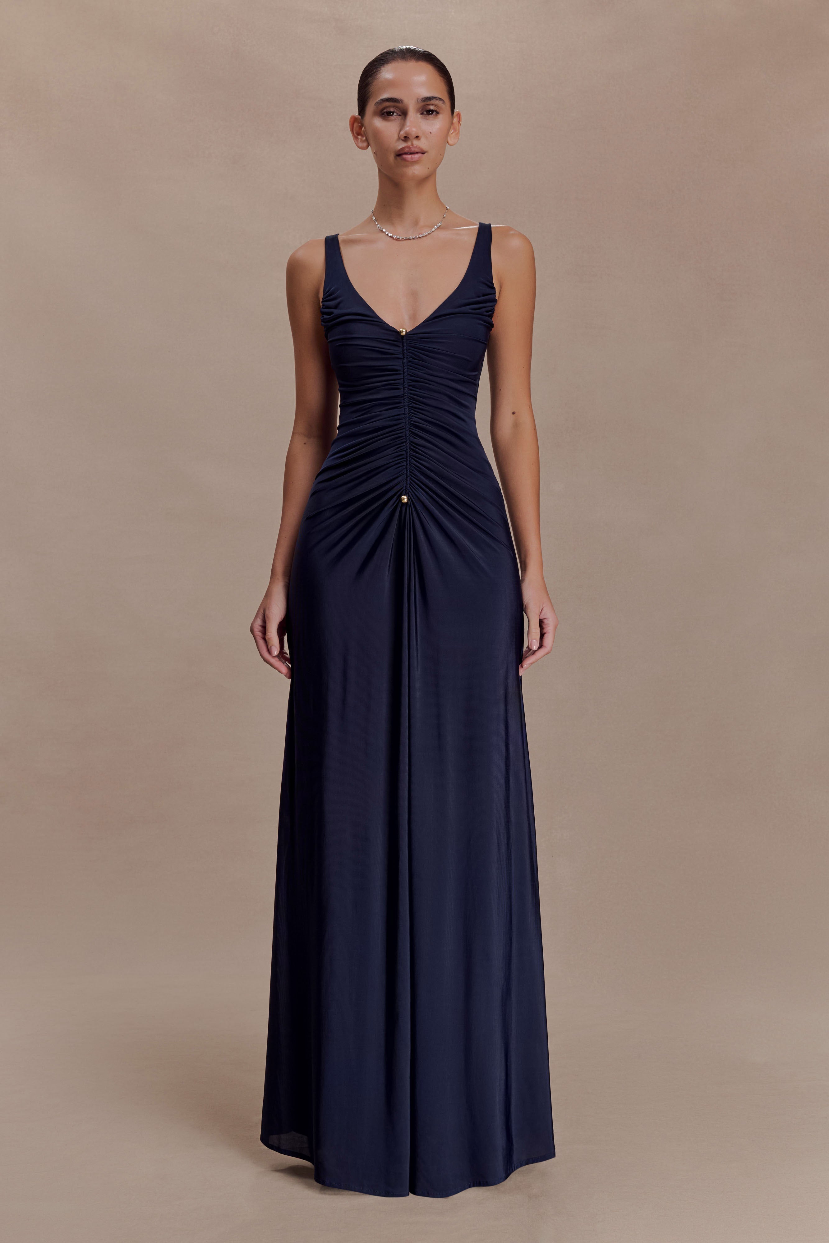 Perrie Slinky Ruched Maxi Dress