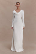Eliza Long Sleeve Cowl Lace And Satin Maxi Dress