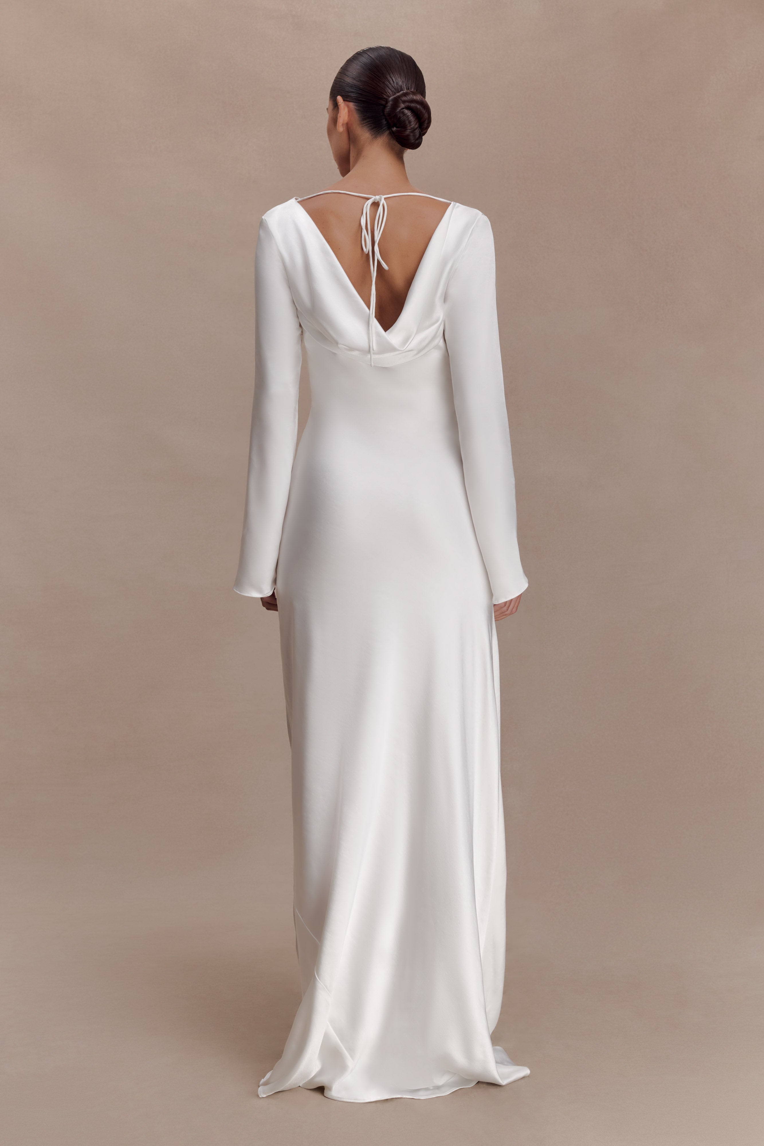 Eliza Long Sleeve Cowl Lace And Satin Maxi Dress