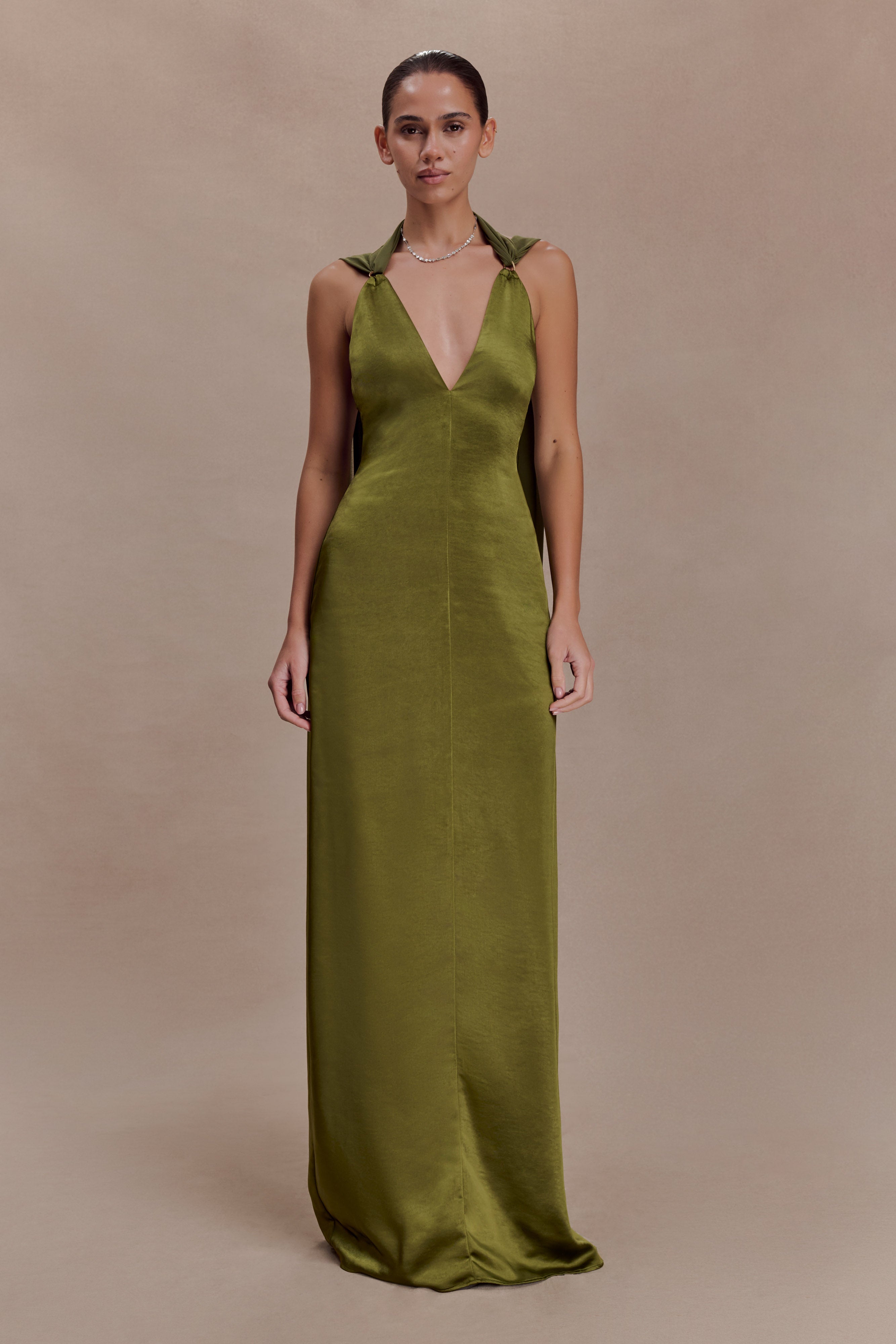Myla Draped Shoulders Satin Maxi Dress