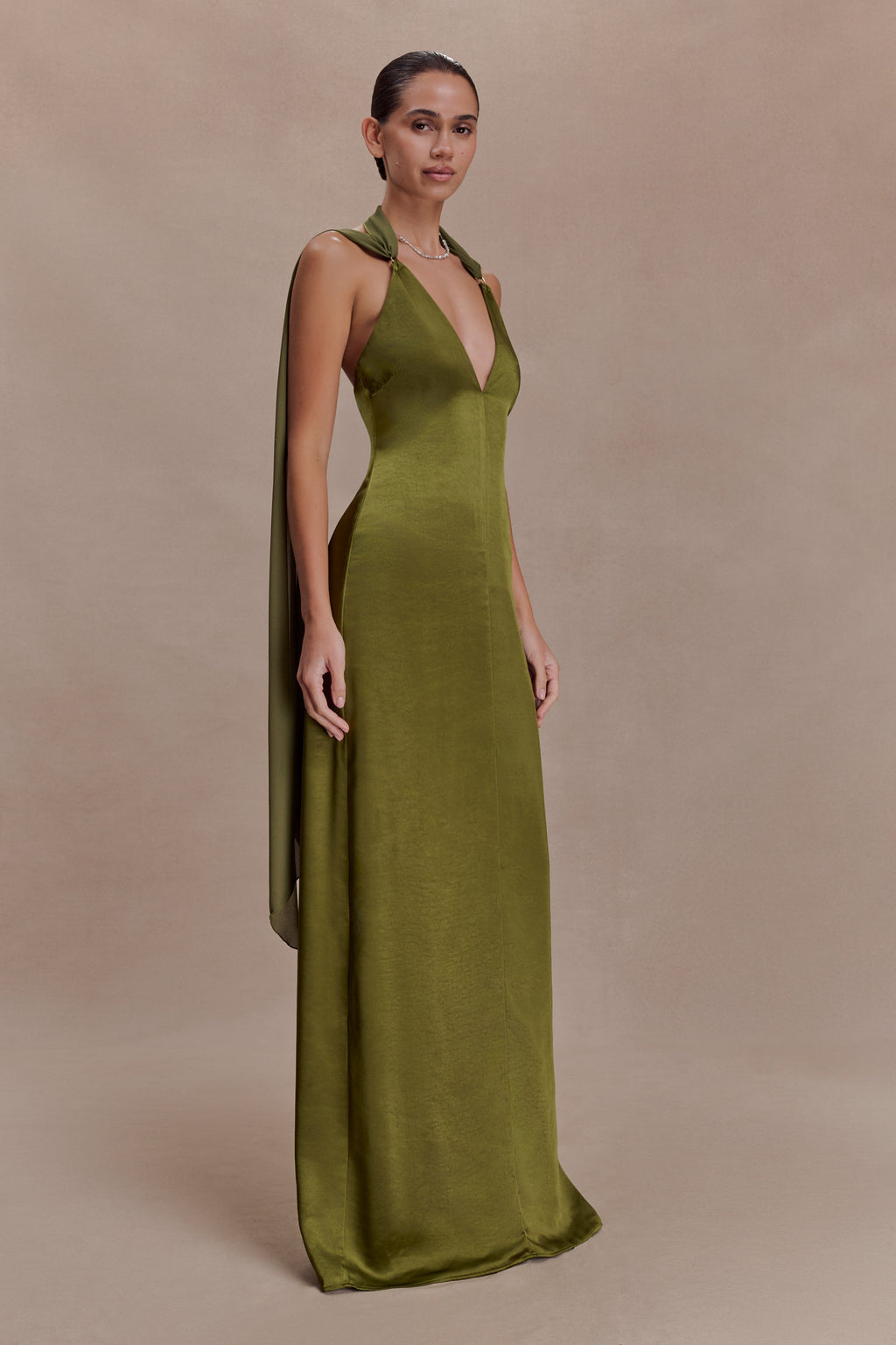 Myla Draped Shoulders Satin Maxi Dress