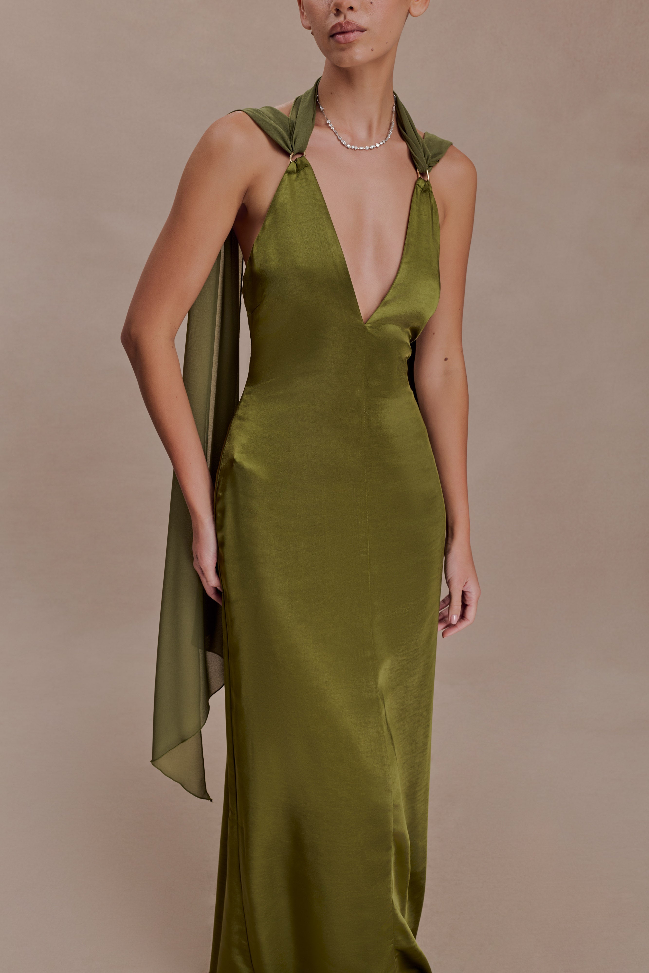 Myla Draped Shoulders Satin Maxi Dress