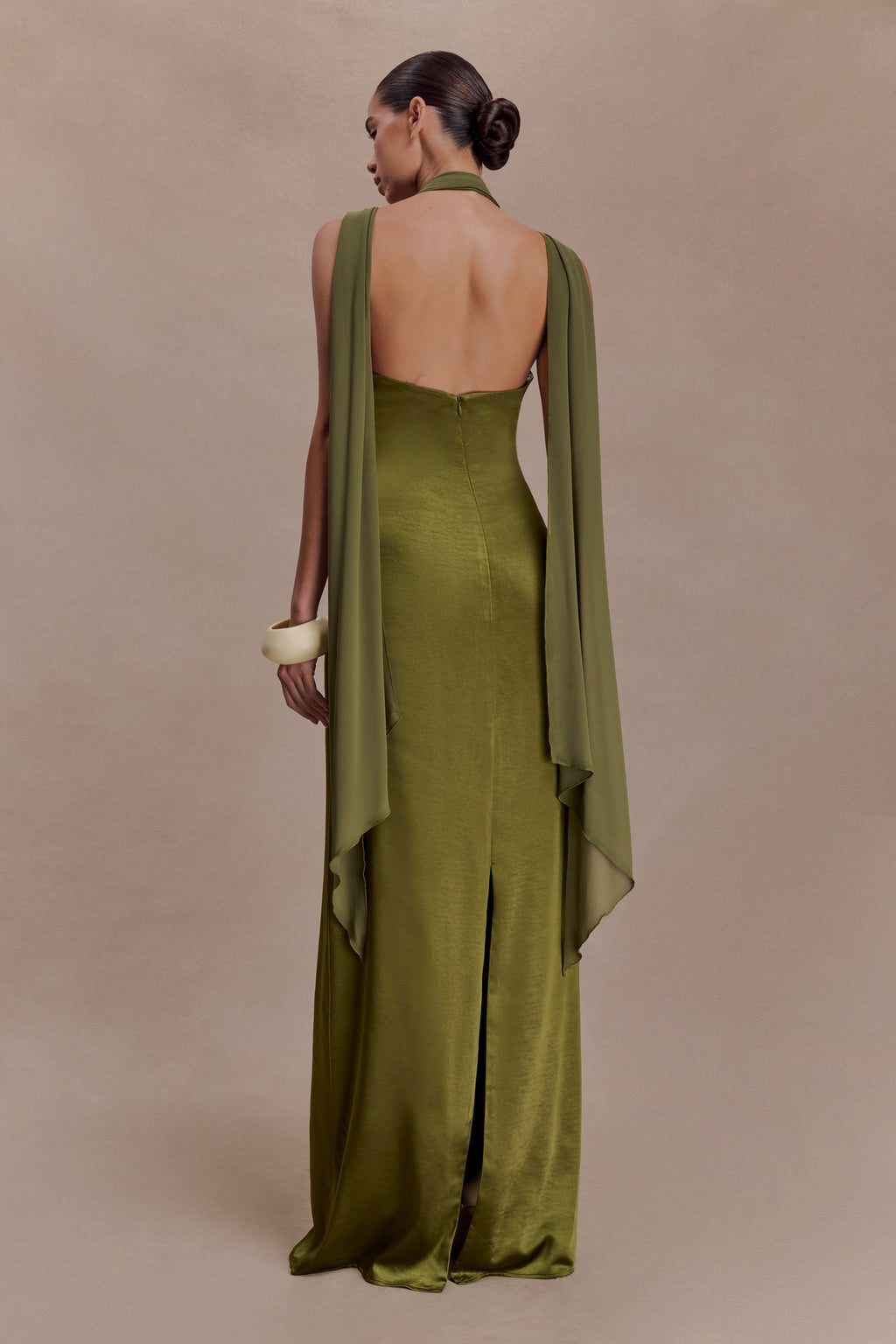 Myla Draped Shoulders Satin Maxi Dress