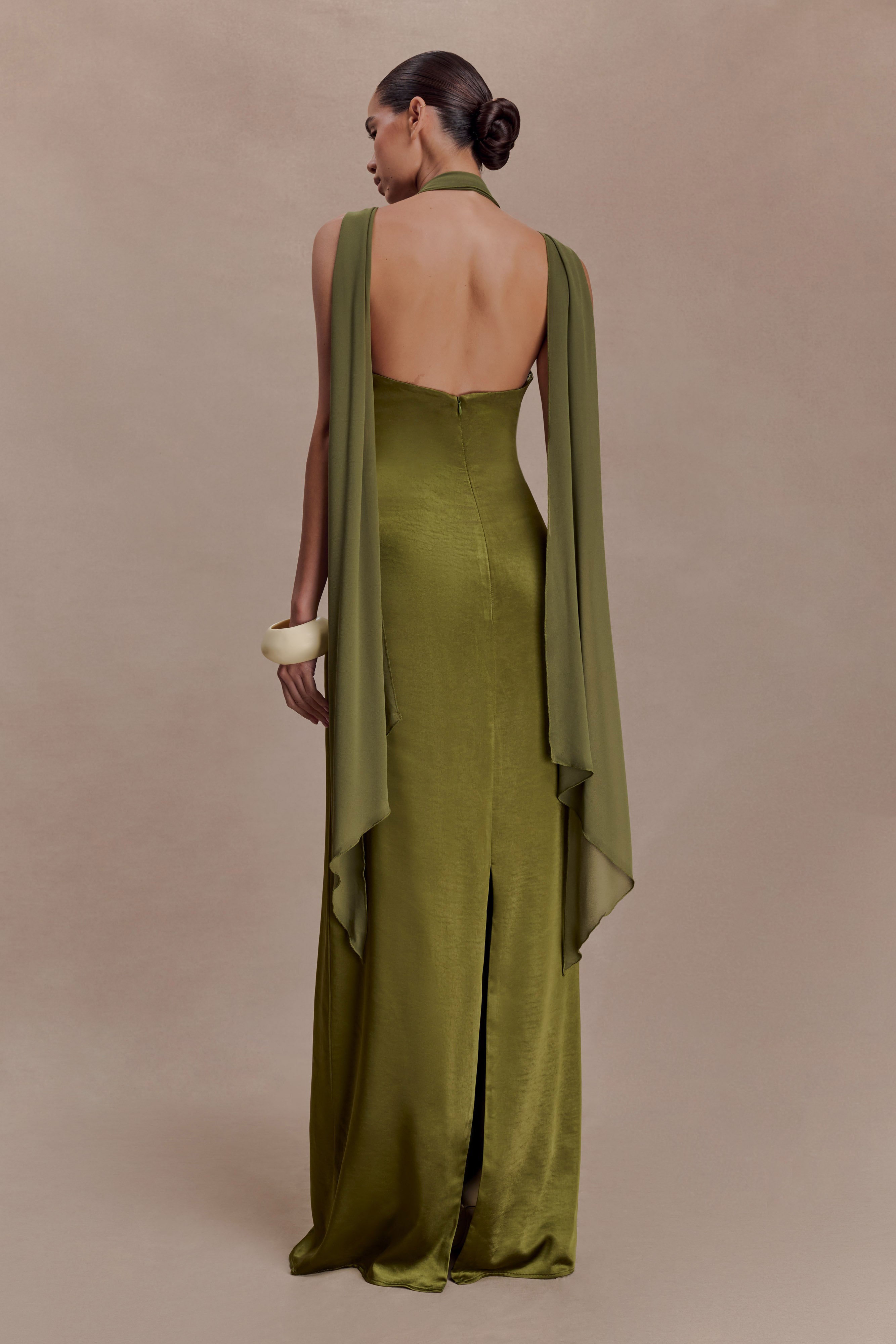 Myla Draped Shoulders Satin Maxi Dress