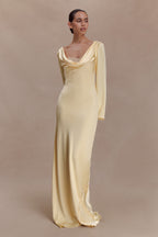 Eliza Long Sleeve Cowl Lace And Satin Maxi Dress in Ivory – Chic&Drifts