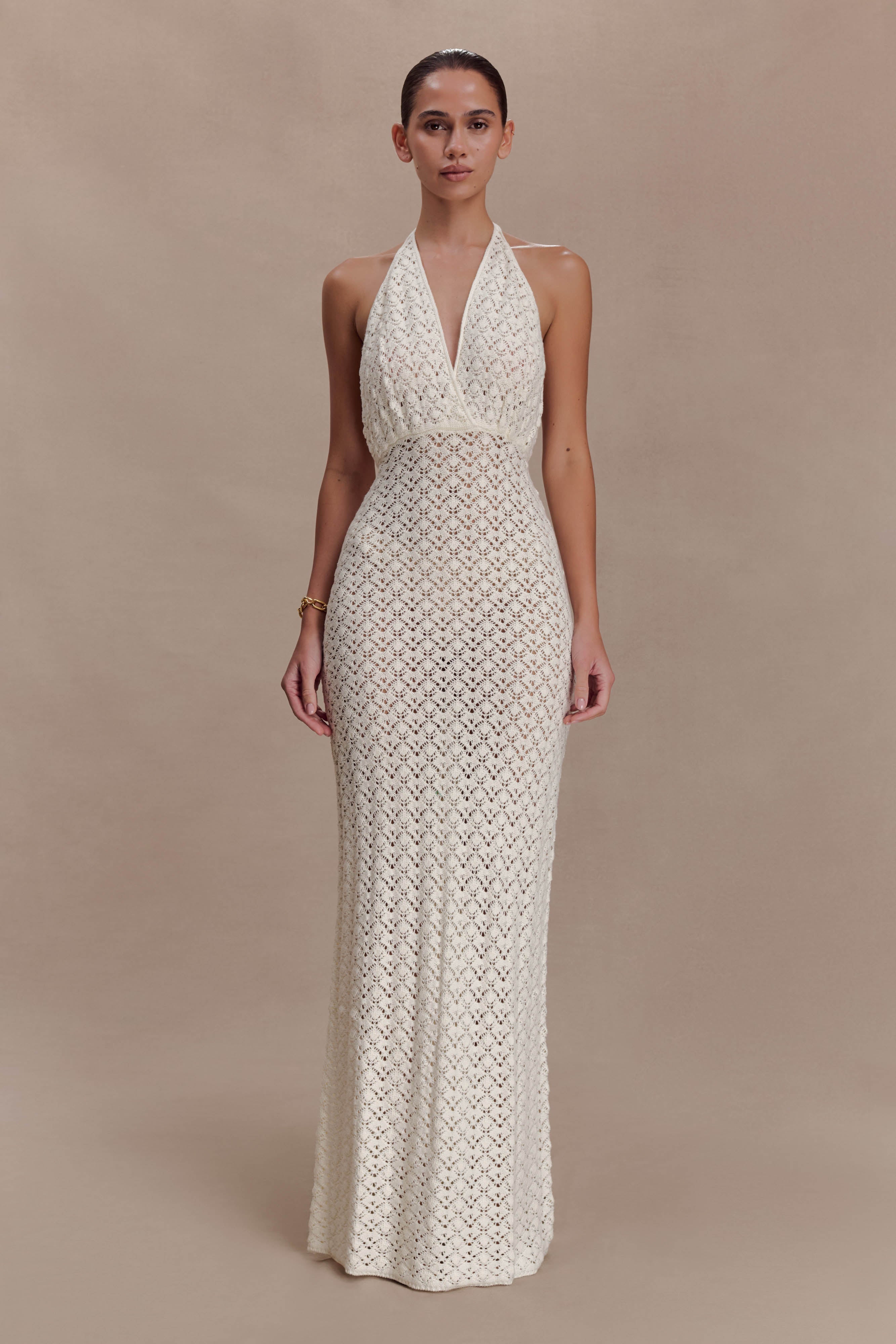 Deeliah Halterneck Crochet Maxi Dress