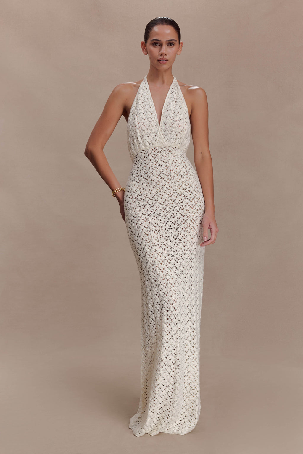 Deeliah Halterneck Crochet Maxi Dress