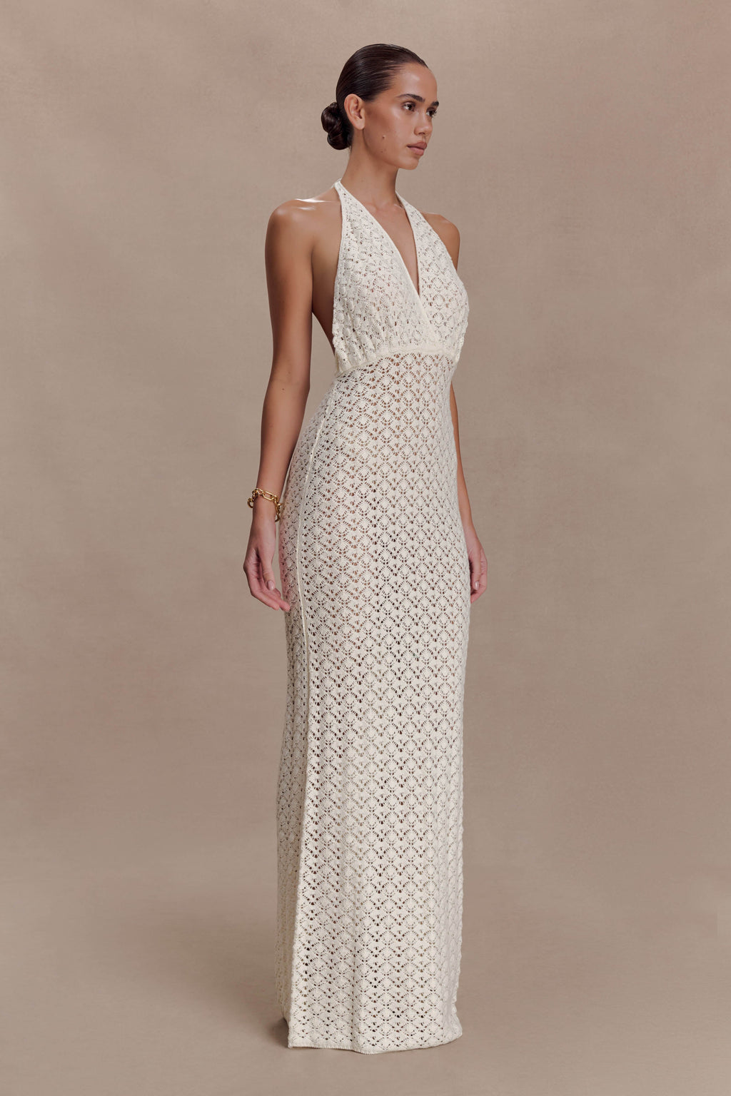 Deeliah Halterneck Crochet Maxi Dress