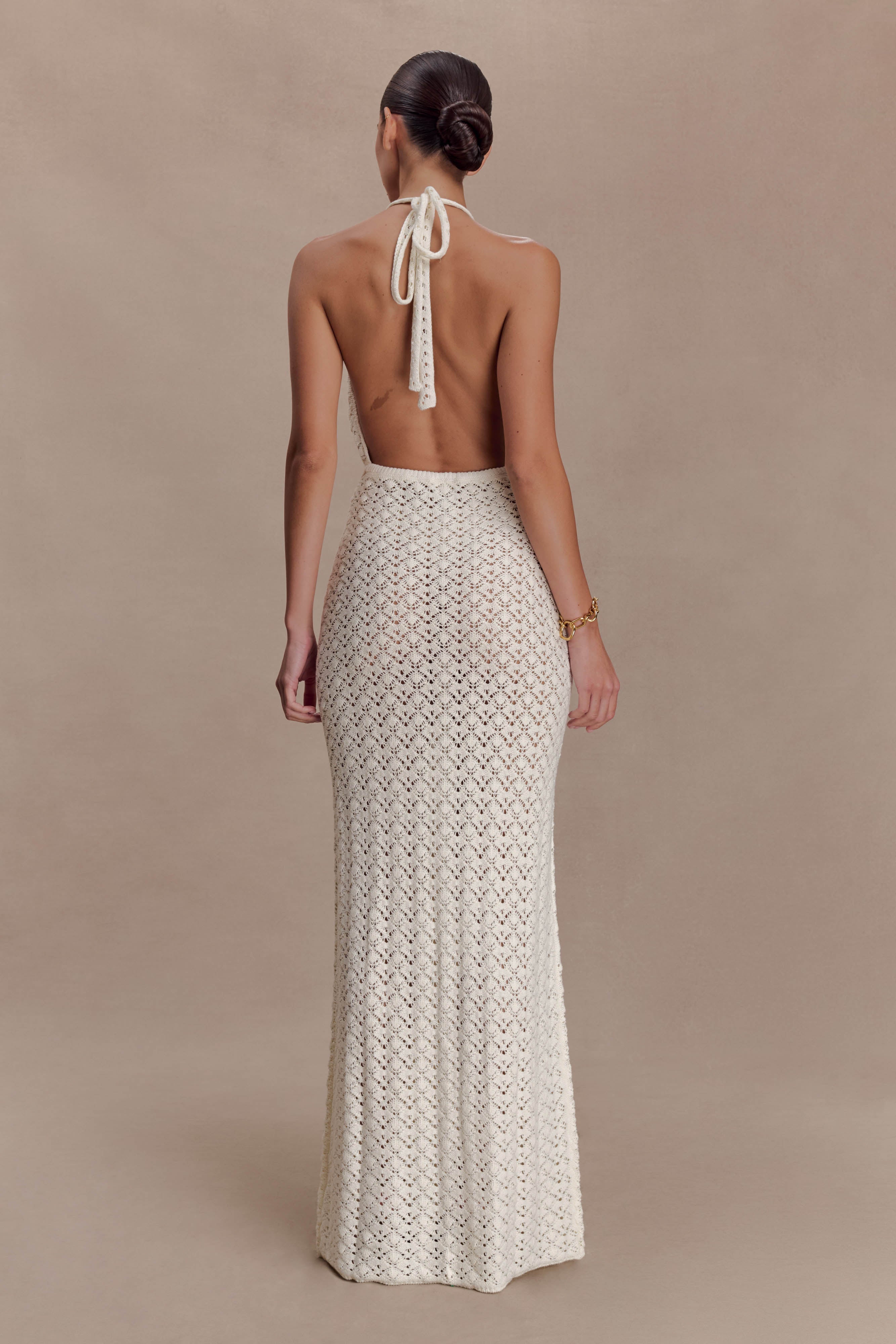 Deeliah Halterneck Crochet Maxi Dress