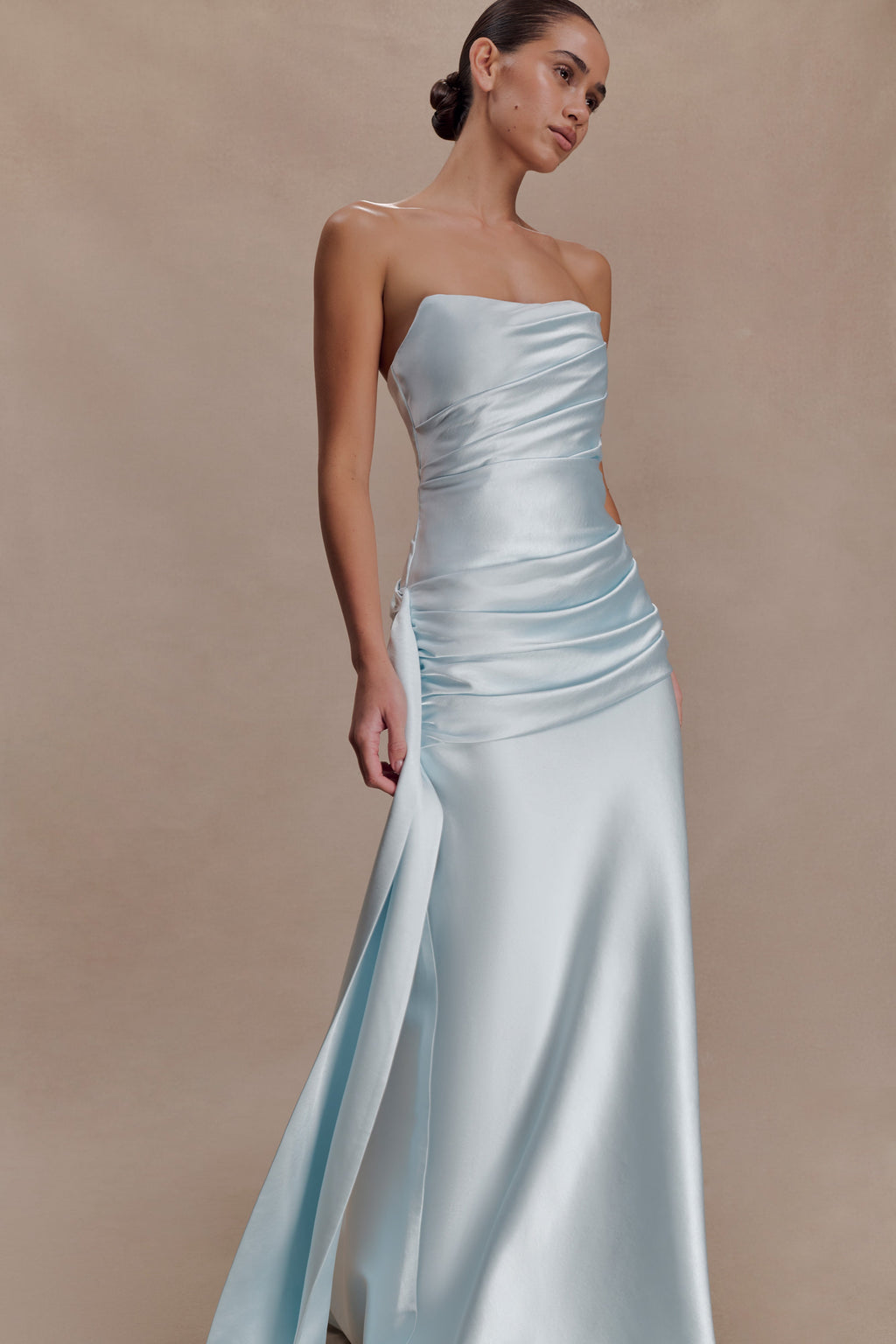 Sarah Strapless Maxi Dress With Waist Tie in Ice Blue – Chic&Drifts