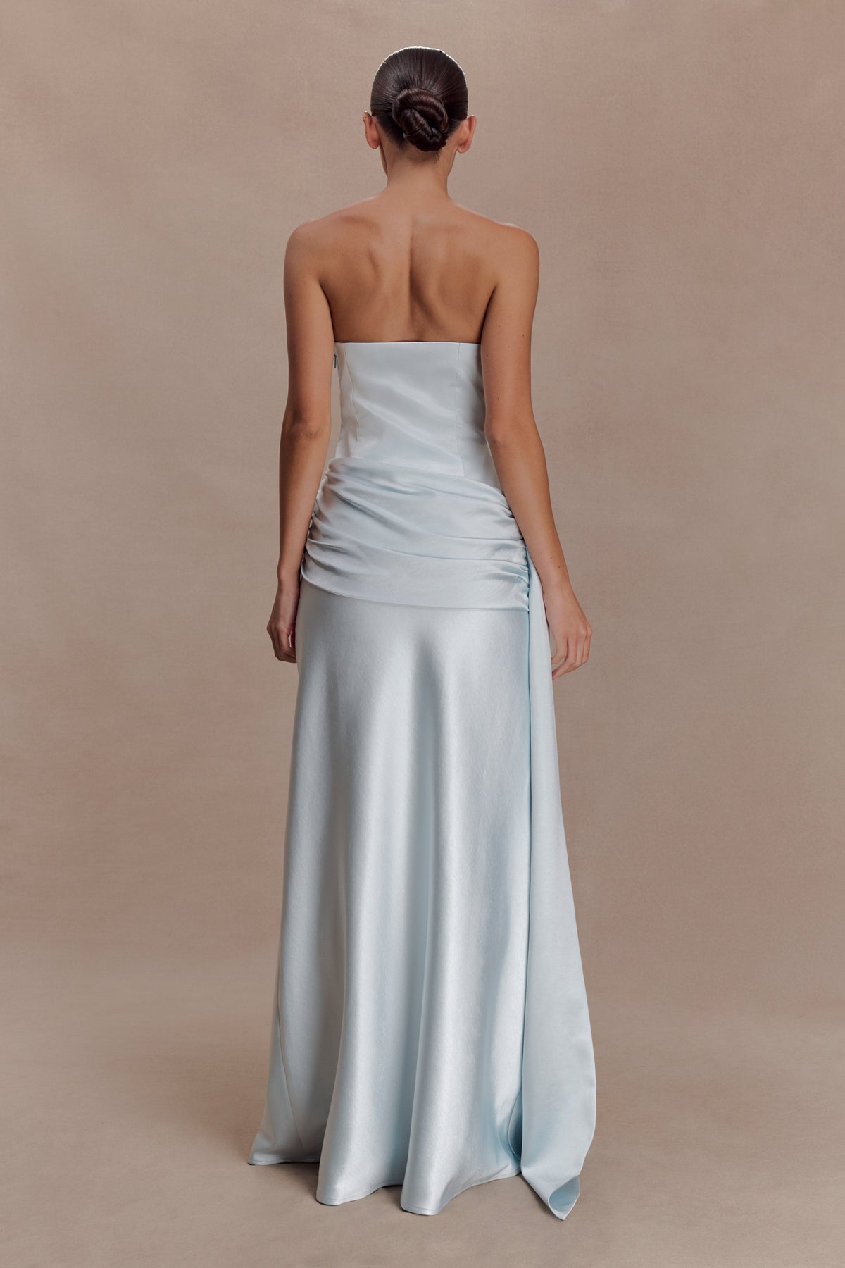 Sarah Strapless Maxi Dress With Waist Tie in Ice Blue – Chic&Drifts
