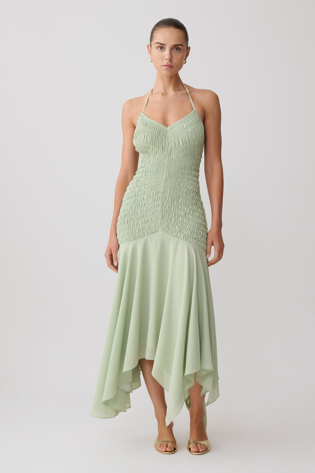 Evelyn Shirred Chiffon Maxi Dress