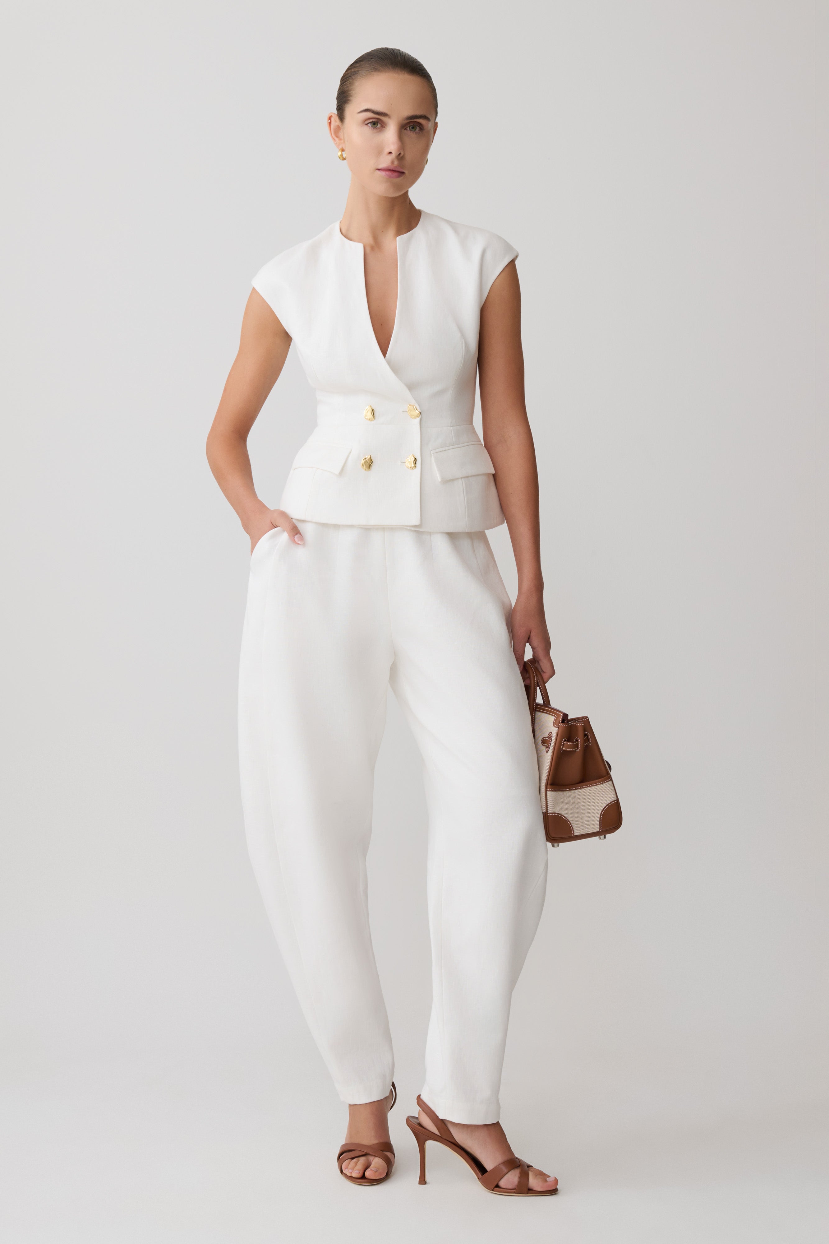 Oriana Linen Oversize Trousers - White