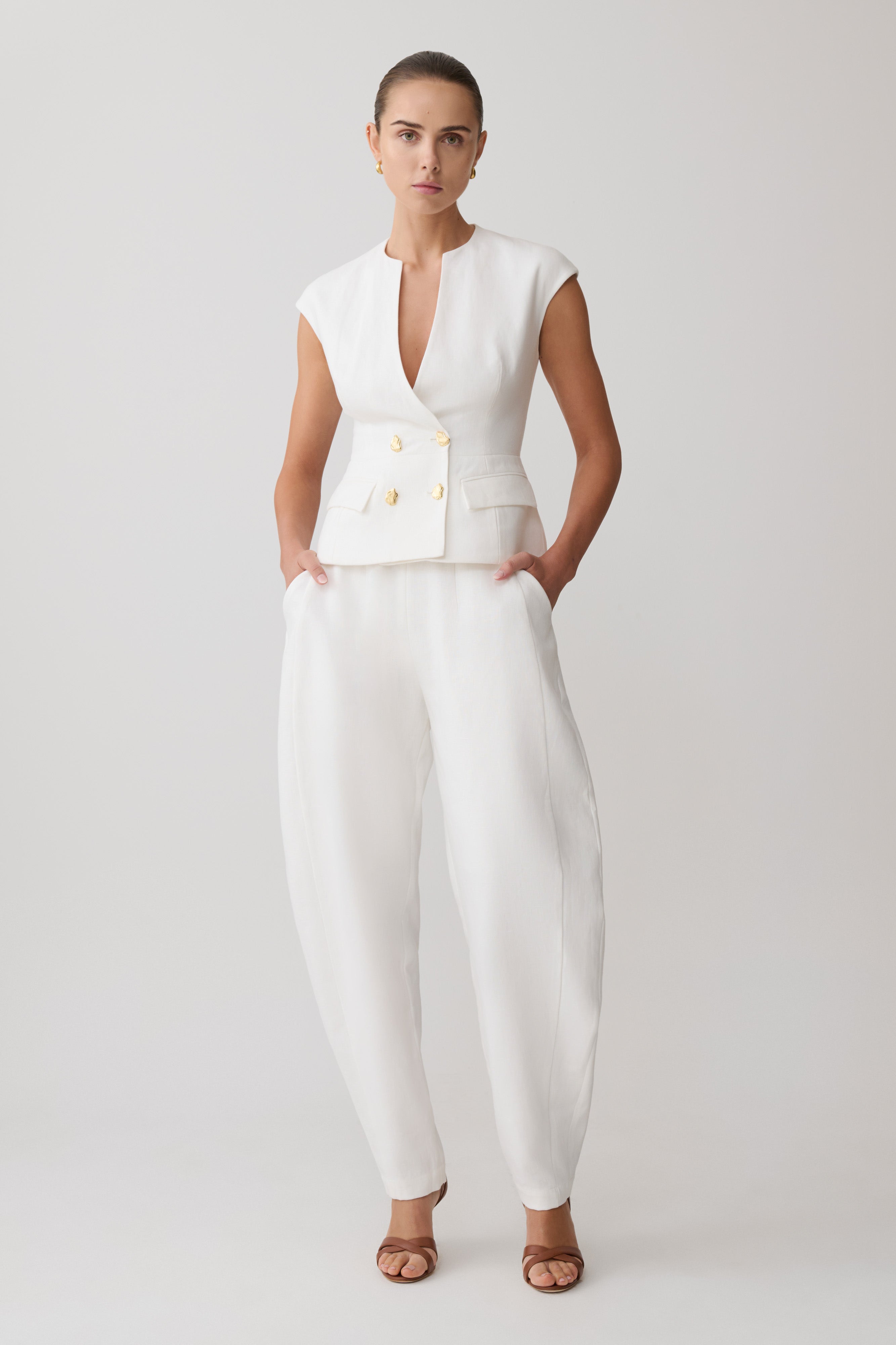 Oriana Linen Oversize Trousers - White