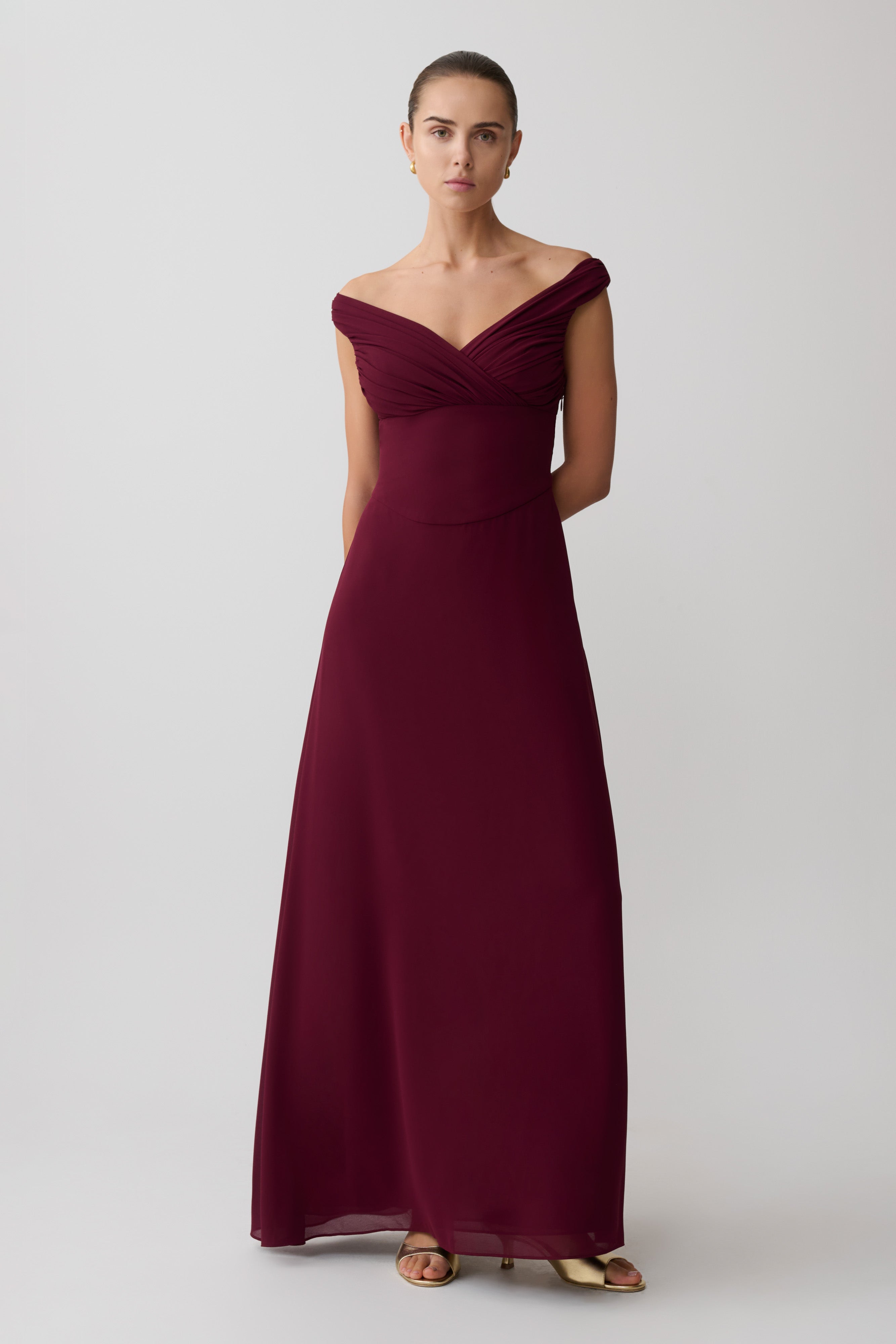 Mabel Off Shoulder Chiffon Maxi Dress