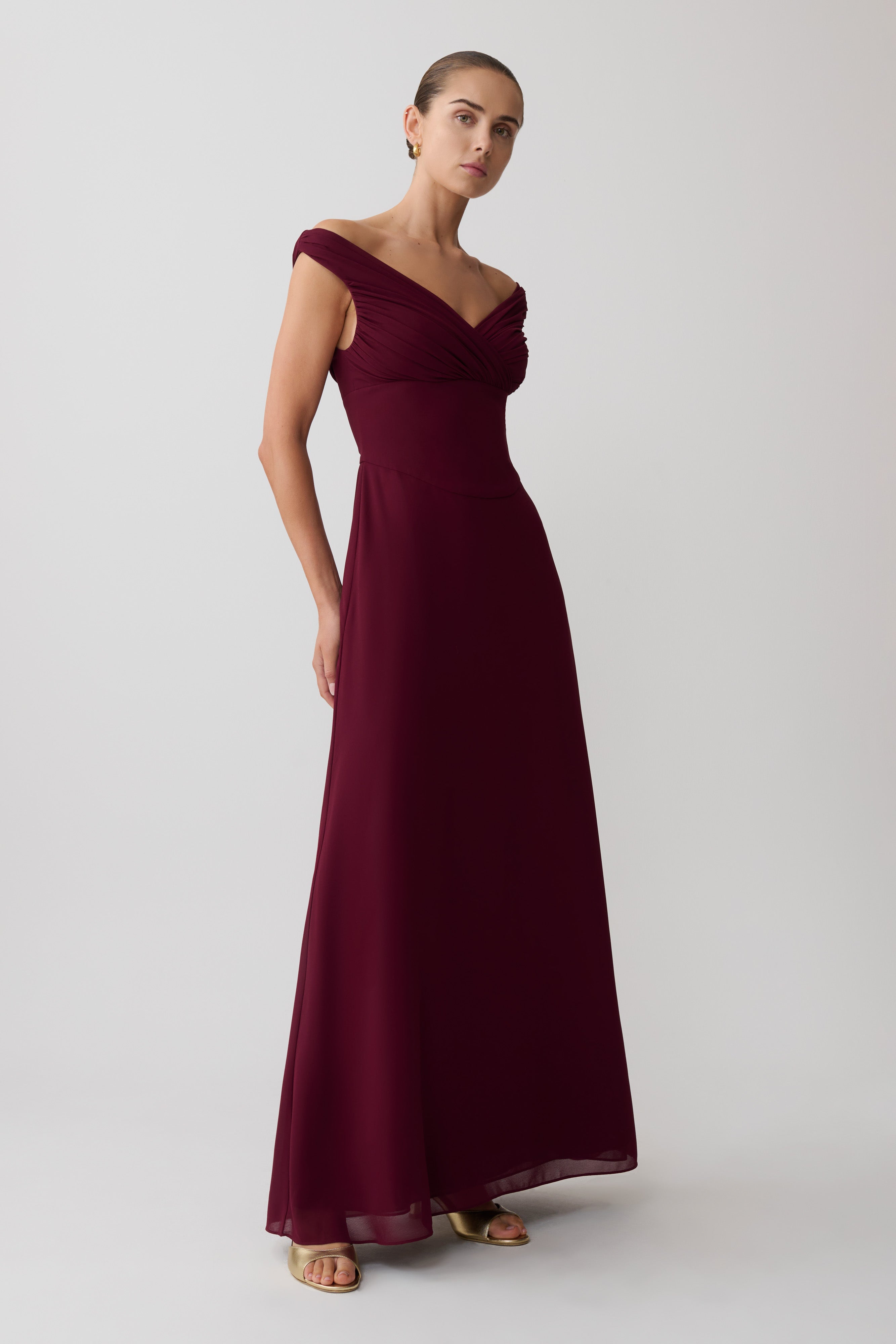 Mabel Off Shoulder Chiffon Maxi Dress