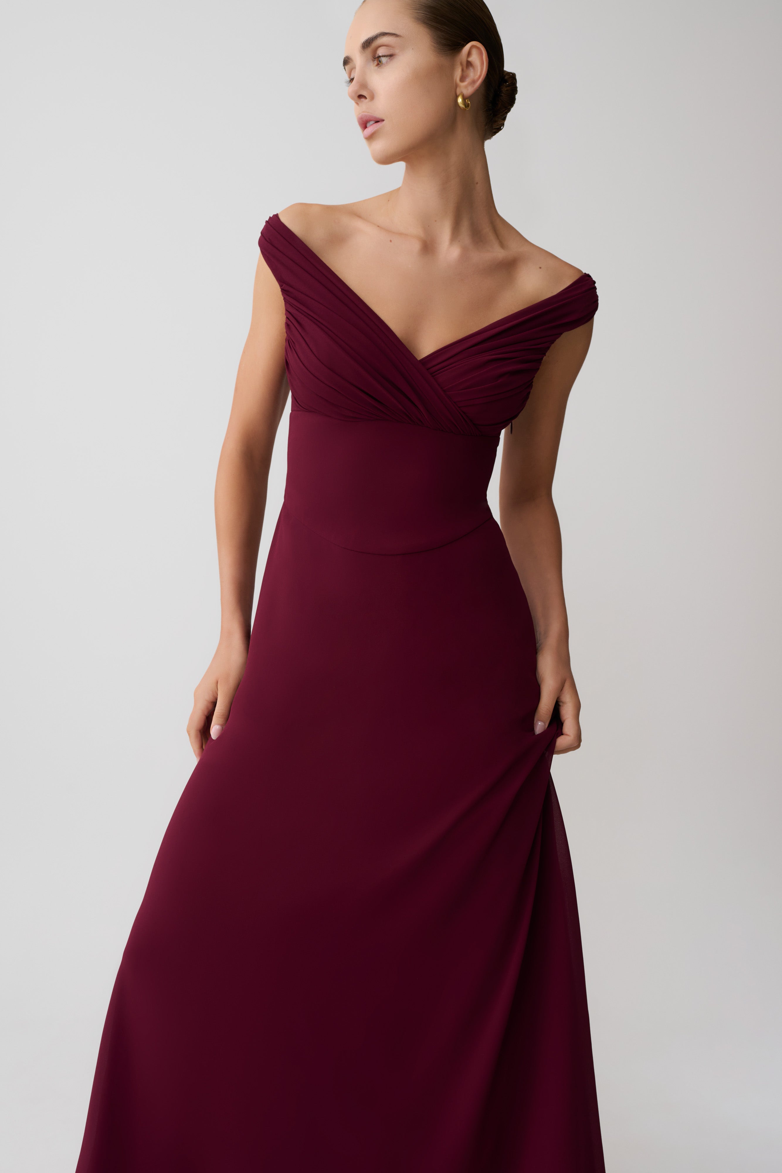Mabel Off Shoulder Chiffon Maxi Dress